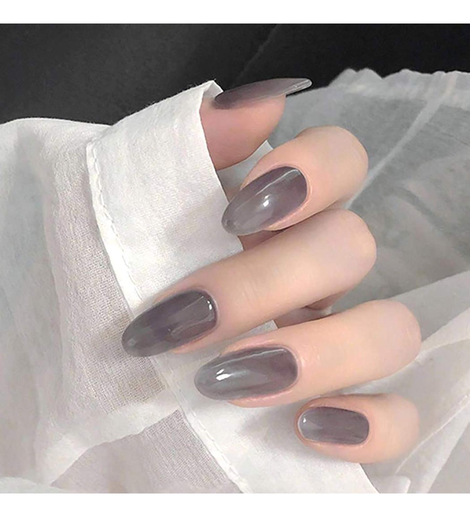 Sethexy Glossy Oval Medium Black Fake Nails - 24PC Acrylic Complete Cover Fashion Tips for Women & Girls - Buy Online on GoSupps.com