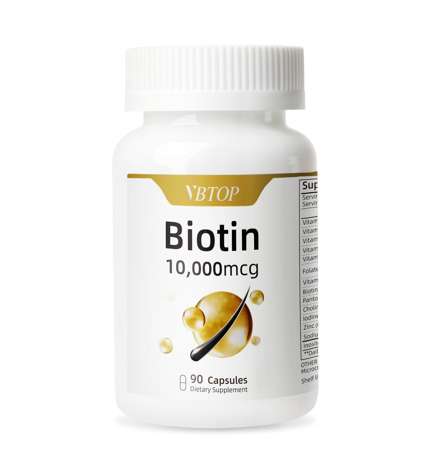 Biotin 10000mcg Supplement with Vitamin A/C/D/E/B Complex Non-GMO Gluten & Soy Free Supports Hair Growth Nail Strength & Skin Radiance 90 Capsules for Women & Men 1 Bottle - Buy Online on GoSupps.com