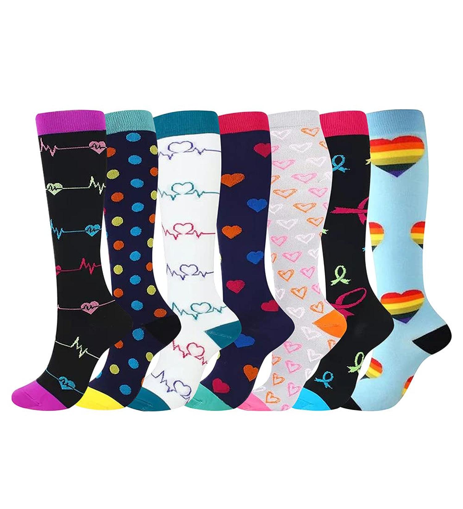 7 Pairs Medical Compression Socks 15-20 mmHg for Women and Men | Colorful Support for Varicose Veins, Running, Cycling, Flight Travel | Multi-Colored L-XL - Buy Online on GoSupps.com