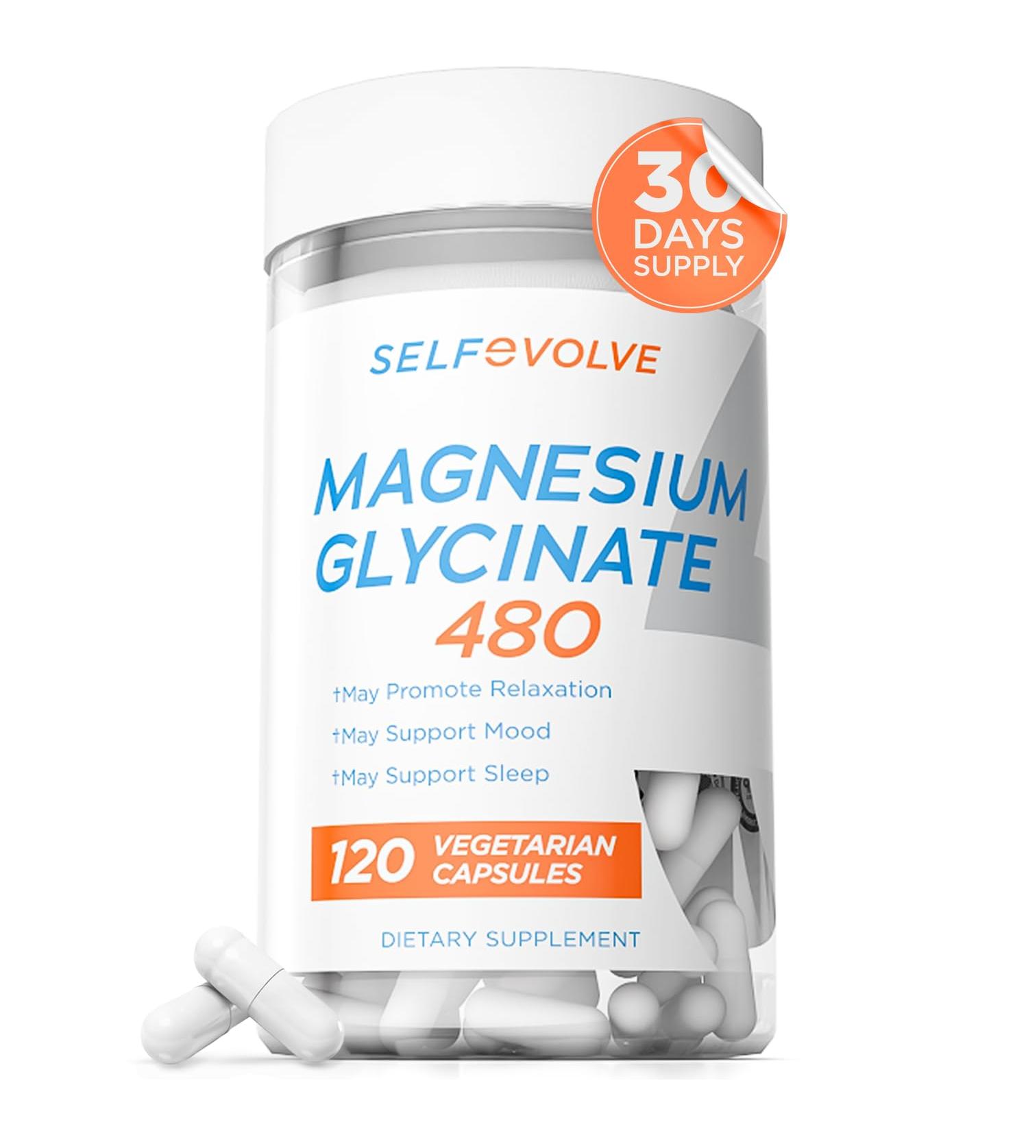 SELFevolve Magnesium Glycinate 480mg - High Absorption Magnesium Supplement Support Stress Relief Sleep Heart Health Nerves Muscles and Metabolism 120 Veggie Capsules 1 Month Supply - Buy Online on GoSupps.com