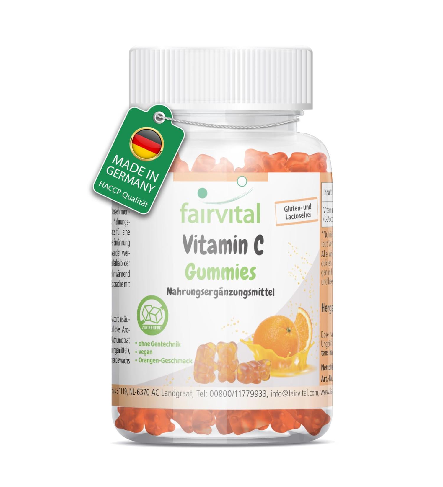 Fairvital | Gommes vitamine C - 90 pi ces - 500mg par jour - Saveur orange - Hautement dos es - 100% v g taliennes + sans sucre - Qualit contr l e et hautement dos es - Fabriqu es en allemagne - Buy Online on GoSupps.com