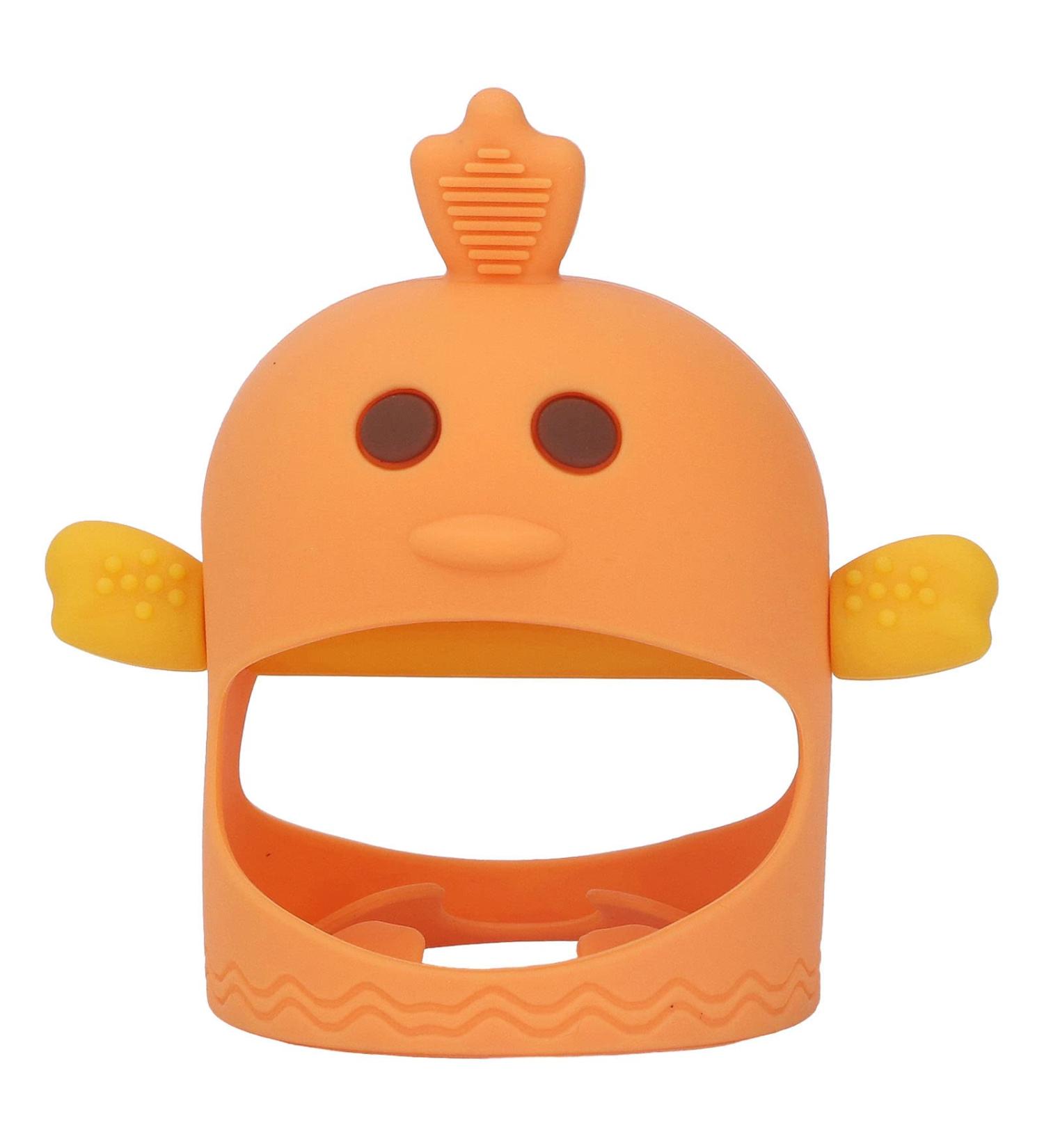Silicone Baby At Ring Pacifier | Soothing 2-Stem Training Toy for Day & Night - Orange - Buy Online on GoSupps.com