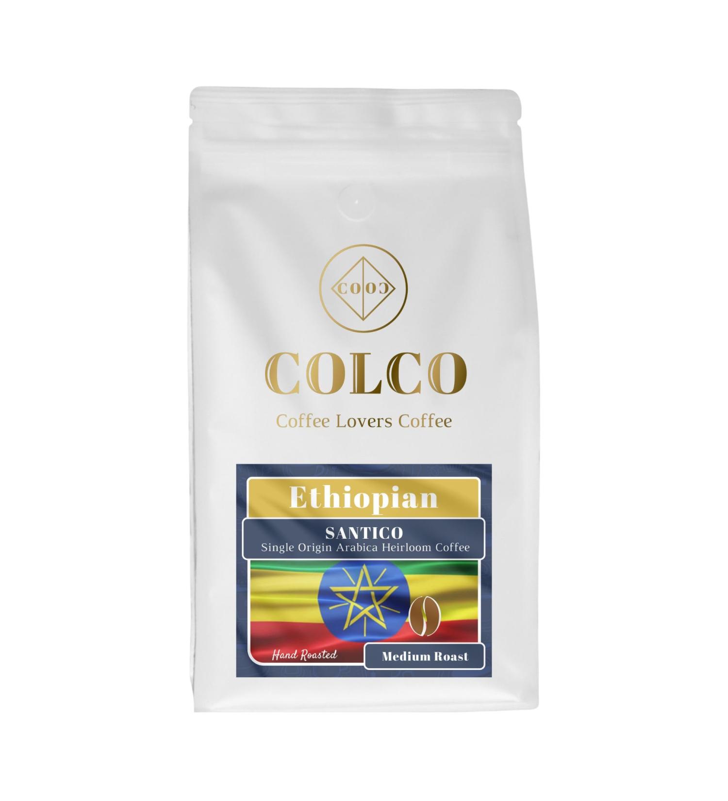 ETHIOPIAN Coffee Ground Espresso | Single Origin Heirloom Arabica | Medium Roast | Colco Coffee Santico | Hand Roasted Coffee (500g Resealable Bag) - Buy Online on GoSupps.com