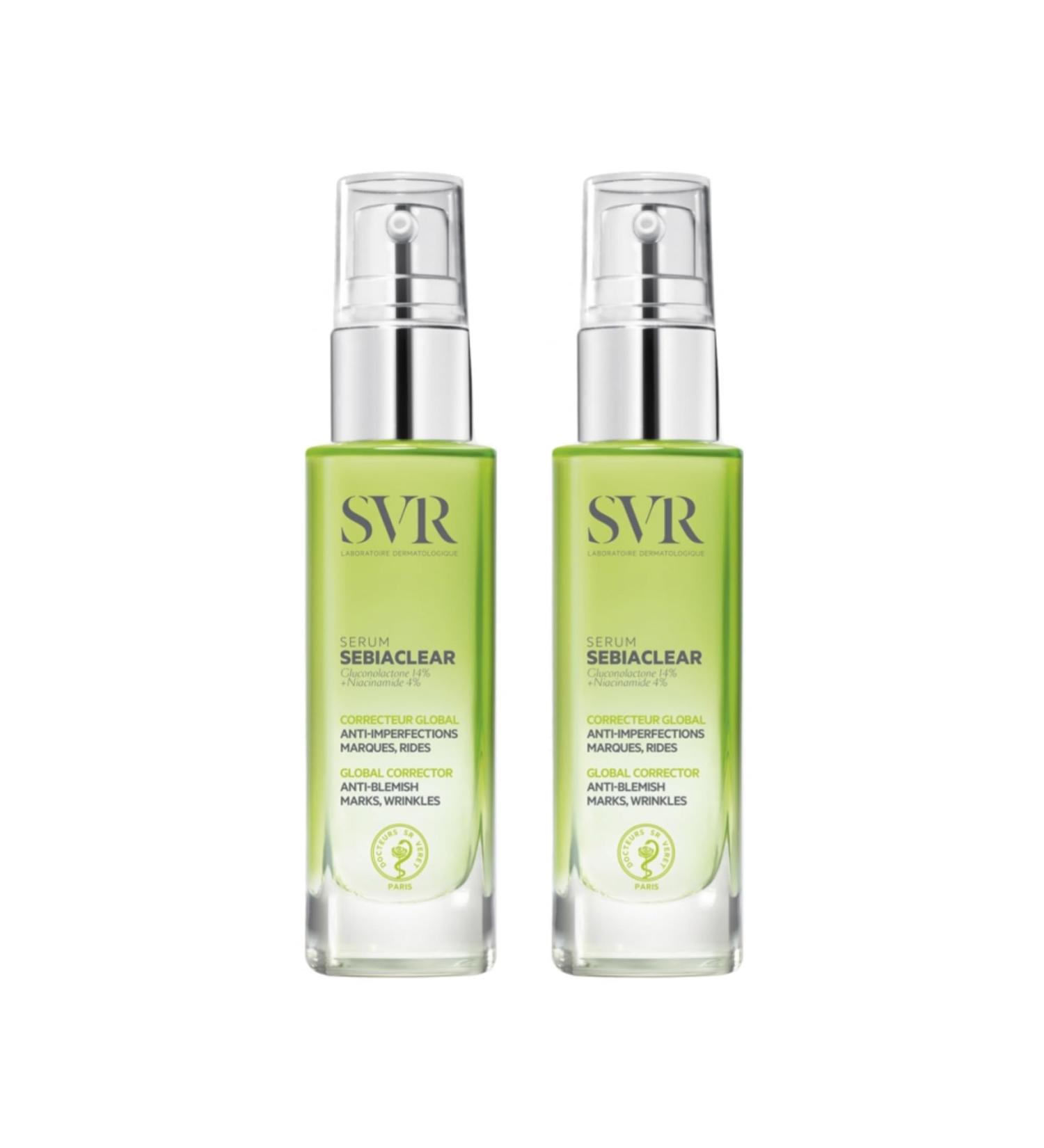 PARAVOSTRA Sebiaclear Serum Anti-Blemish & Anti-Wrinkle Serum Niacinamide Hyaluronic Acid Gluconolactone Adult Acne-Prone Skin Smoothes Purifies Protects Pack of 2 x 30ml