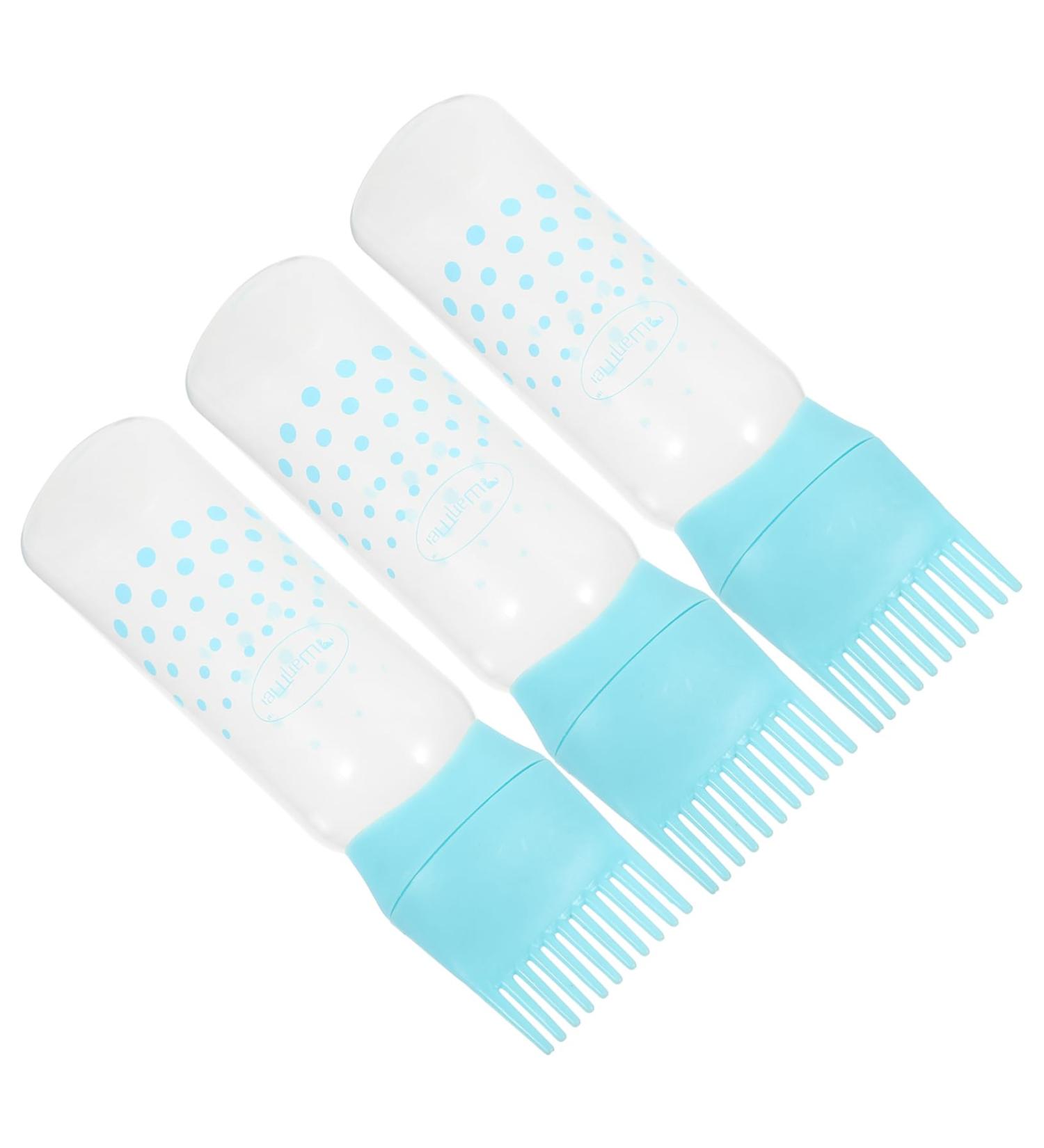 3-Pack Hair Oil Applicator Bottles | Root Applicator & Hair Coloring Brush | Blue 17x4.5cm - Buy Online on GoSupps.com