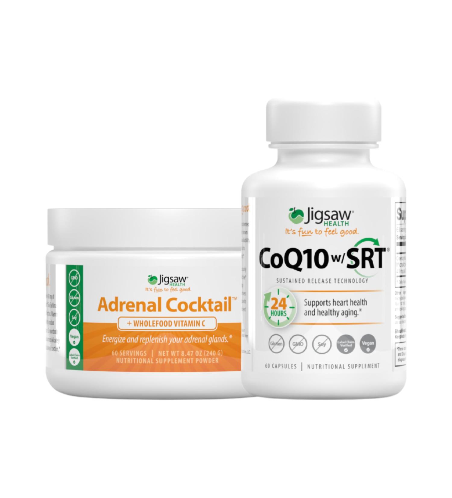 Jigsaw Health Bundle | Adrenal Cocktail 60 Servings (Jar) and CoQ10 w/SRT 60 Capsules - Buy Online on GoSupps.com