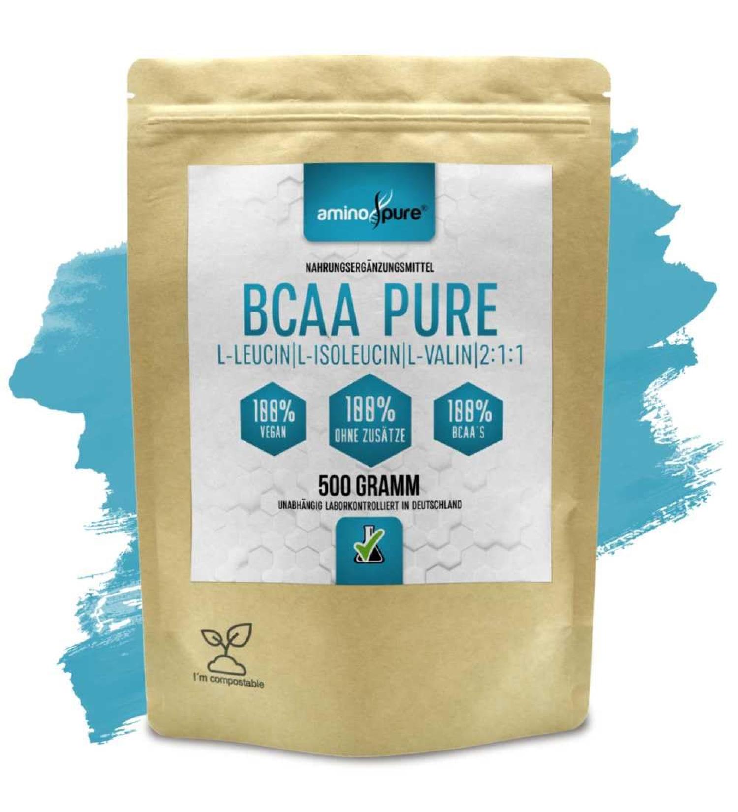 Aminopure BCAA Powder - Essential Amino Acids 2:1:1 Ratio | Vegan Additive-Free Lab Tested | 500g - International Shipping Available - Buy Online on GoSupps.com