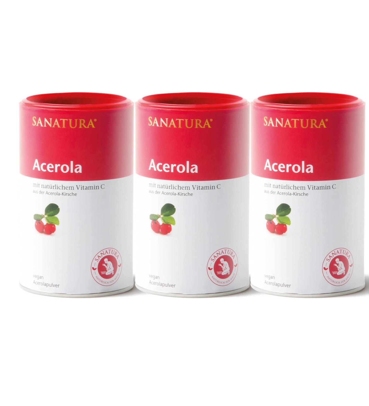  Sanatura Sanatura Acerola Powder 3x175g (Pack of 3) - High-dose natural vitamin C - from acerola cherry - Easy to use - Very economical - Vegan - Buy Online on GoSupps.com