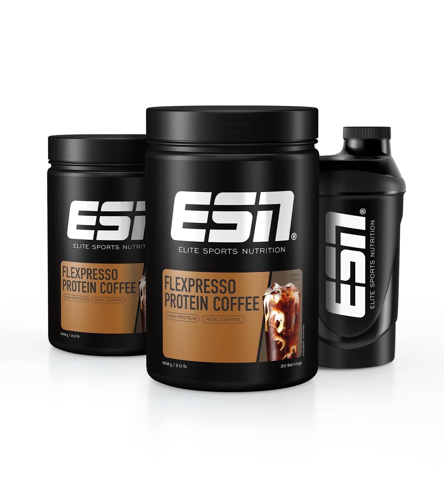 Buy ESN FlexPresso Protein Coffee 2x908g | Creamy Coffee with 22g Protein per Serving | Free Shaker Included | Made in Germany - International Shipping Available - Buy Online on GoSupps.com
