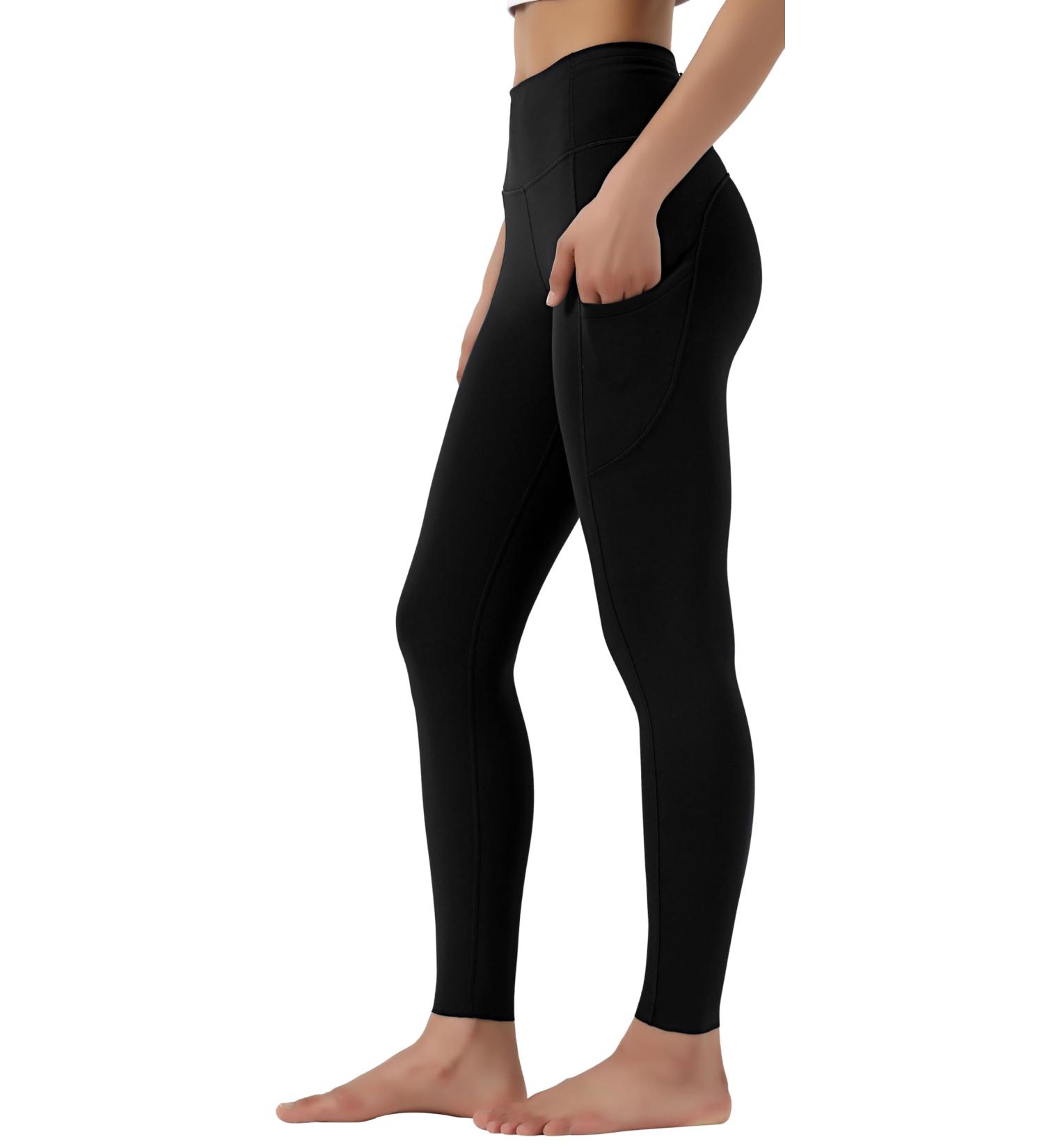 Leovqn Women High Waist Fitness Leggings with Side Pockets - Elastic Yoga Pants for Workout & Running - Black M - Buy Online on GoSupps.com