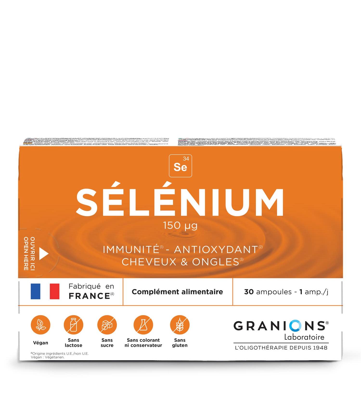 Granions Selenium 150 g - 30 ampoules 30 days - Immunity - Antioxidant - Hair & Nails - 150 g Selenium - Made in France - Buy Online on GoSupps.com