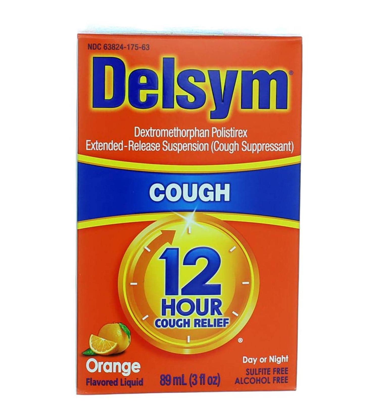 Delsym Cough Suppressant Liquid 3 oz - Fast Relief for Adults | Cough Medicine | Orange Flavor | International Shipping Available - Buy Online on GoSupps.com