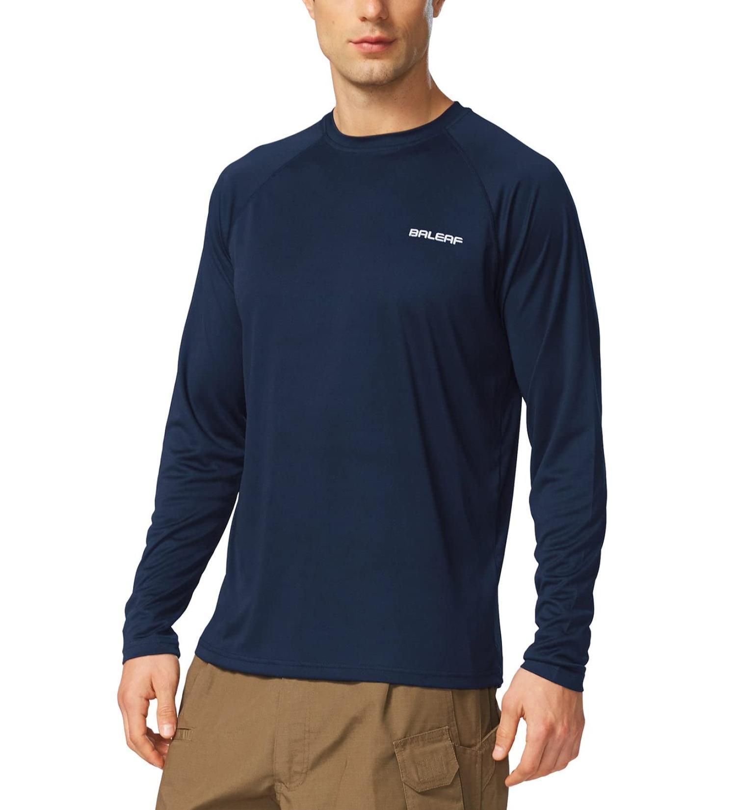 BALEAF Men's UV Protection Shirt - UPF 50+ Long Sleeve Rashguard for Water Sports - Stylish Dark Blue L - Buy Online on GoSupps.com