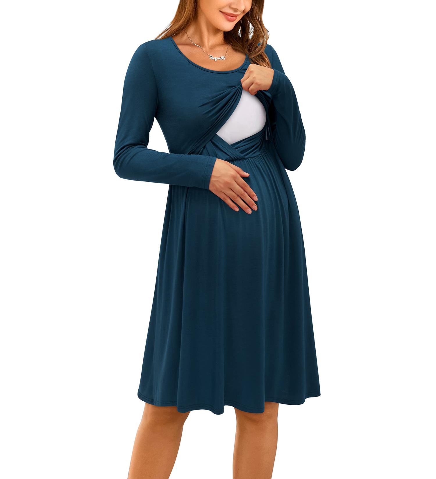 OUGES Womens V-Neck Floral Maternity Nursing Dress - Short Sleeve - Navy Blue - Buy Online on GoSupps.com