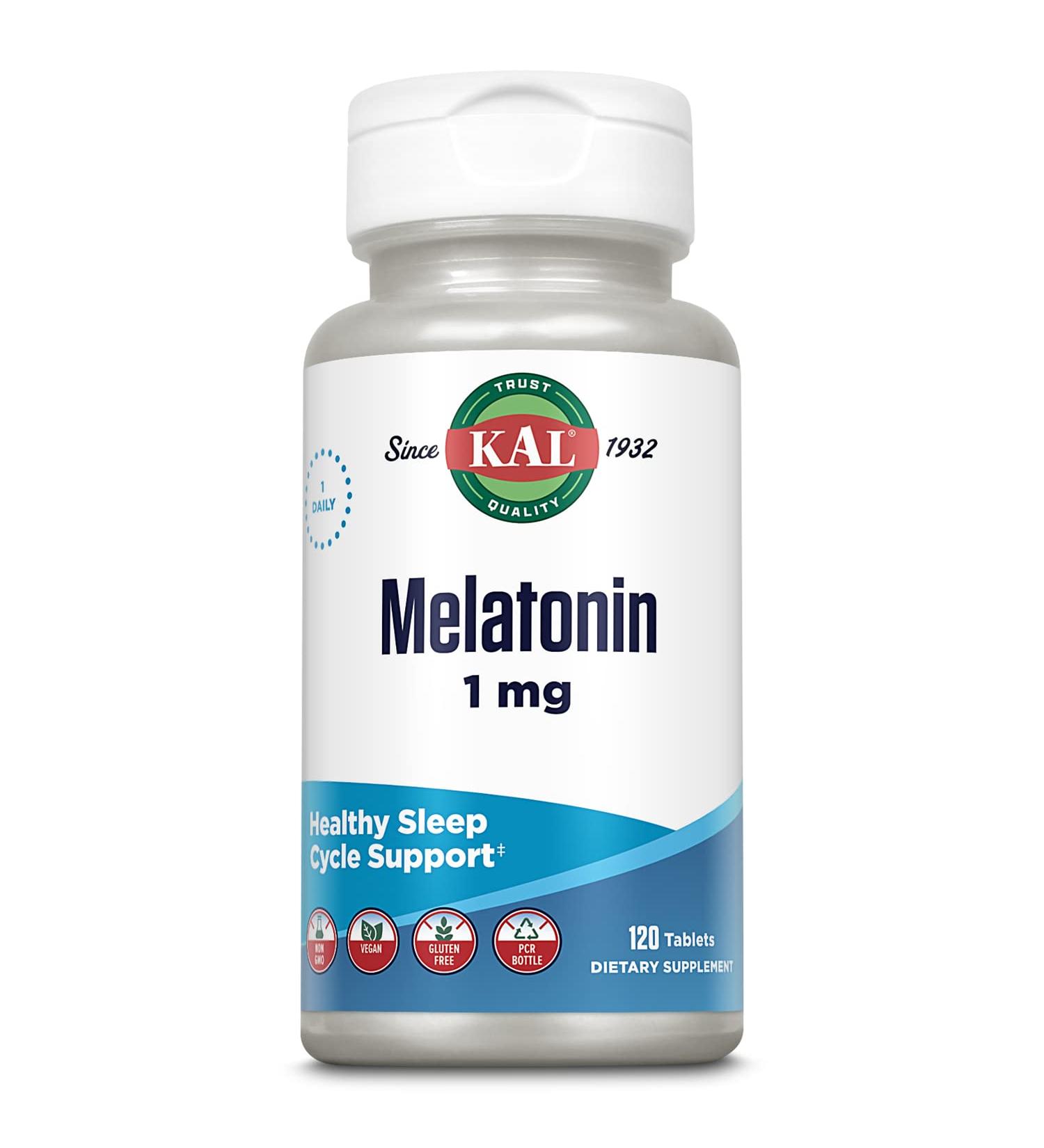 KAL Melatonin 1mg Sleep Aid Fast Acting Melatonin Tablets Calming Relaxation and Sleep Cycle Support Vegan Gluten Free Non-GMO 60-Day Guarantee 120 Servings 120 Tablets - Buy Online on GoSupps.com