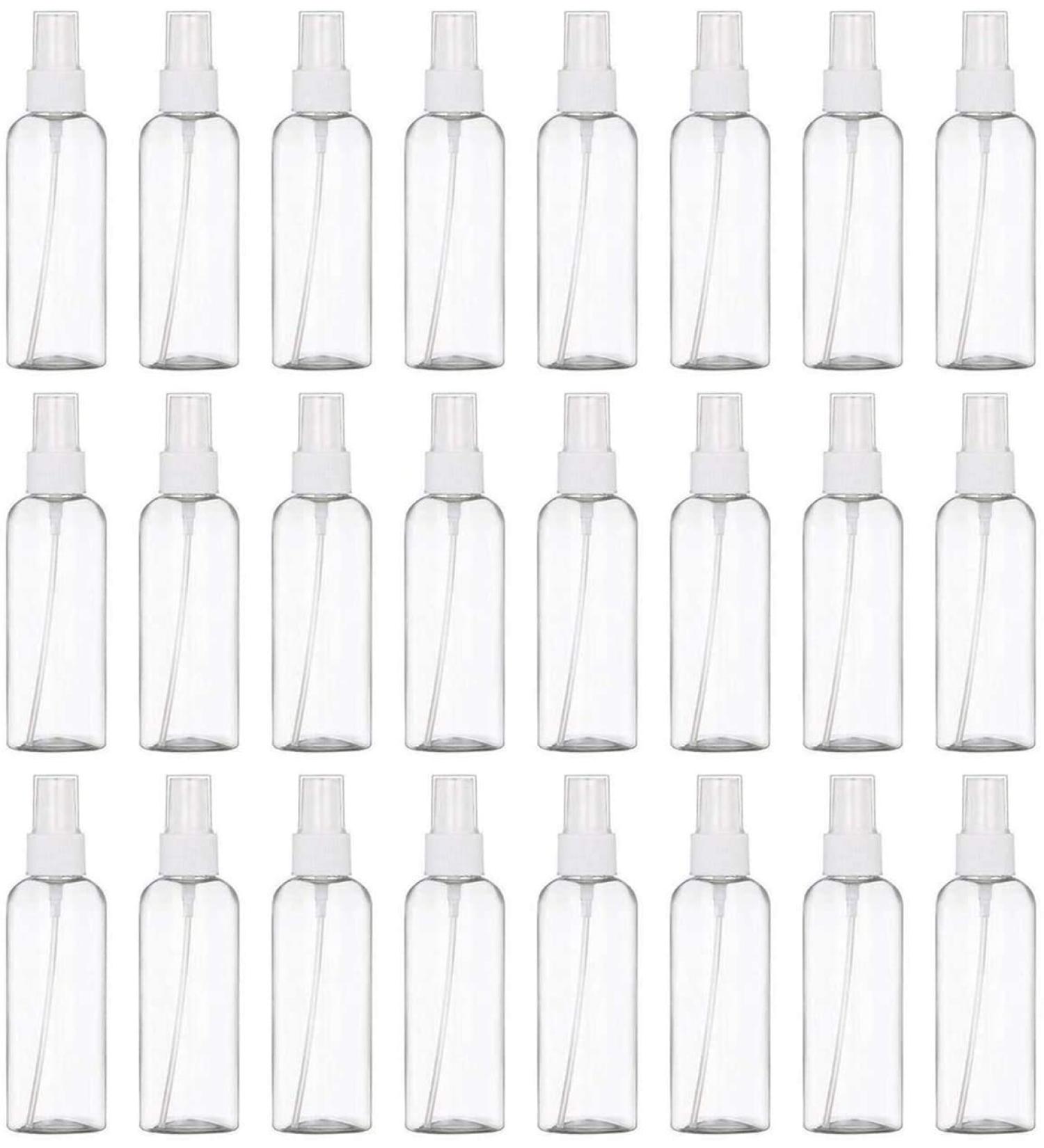24 PCs 100ml Empty Spray Bottles | Reusable Transparent Plastic Bottles for Travel Cleaning Essential Oils & Disinfection - Buy Online on GoSupps.com