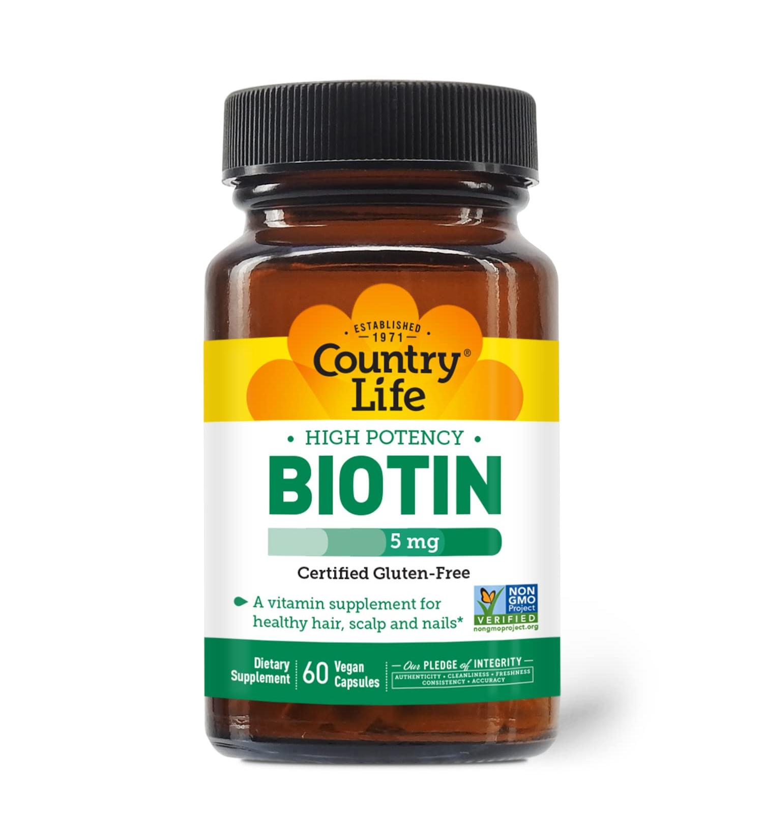 Country Life High Potency Biotin 5mg - 120 Vegan Capsules for Healthy Hair, Skin & Nails - Buy Online on GoSupps.com