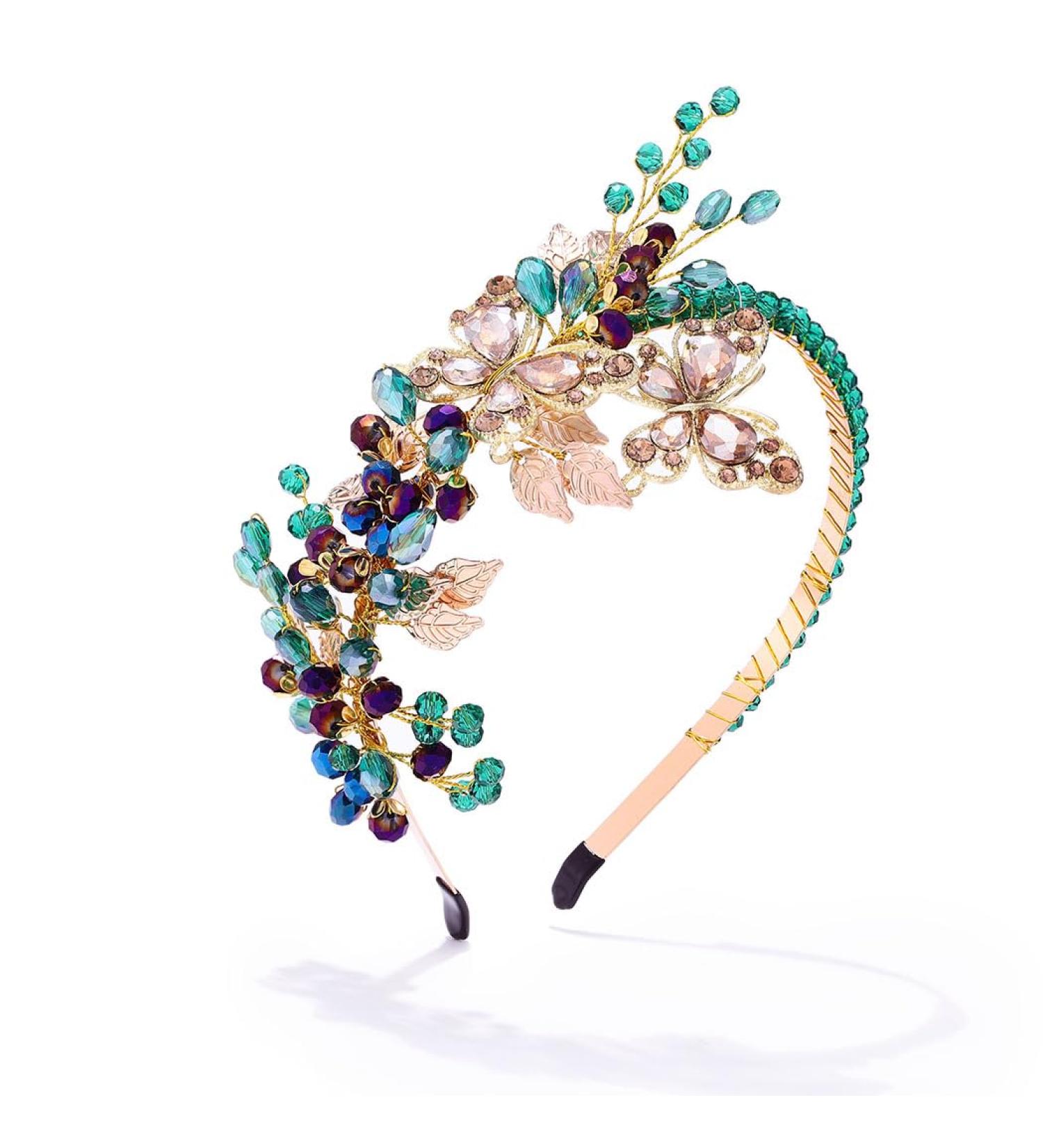 IYOU Bridal Wedding Headband Green Sparkly Crystal Hair Bands Butterfly Prom Bridesmaid Guest Hair Accessories for Women - Buy Online on GoSupps.com