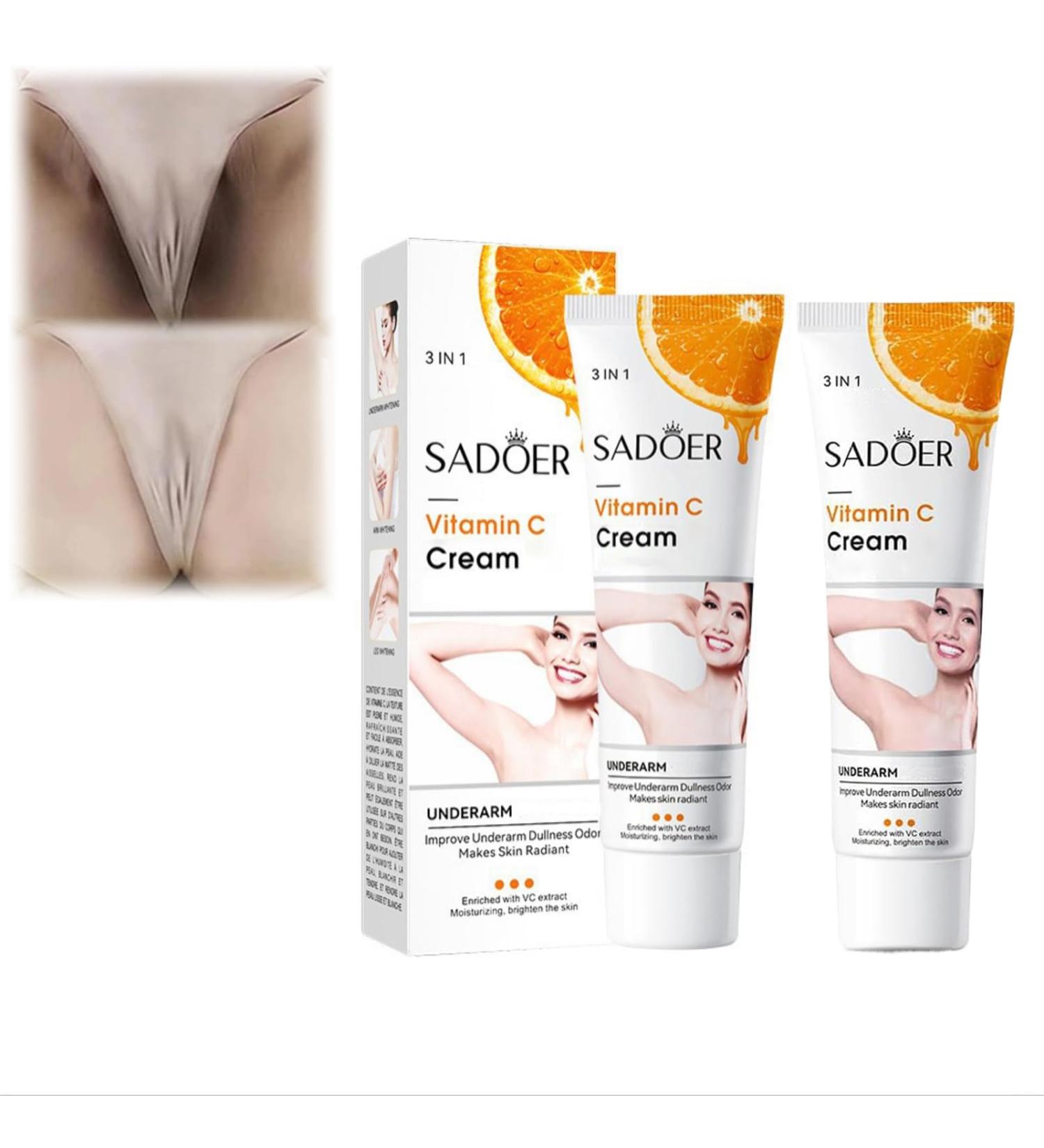 Sadoer Vitamin C Cream 3 in 1 - Moisturizing Skincare for Even Skin Tone | Hyaluronic Acid Body Corrector Cream for Underarms Neck Knees Elbows & More (2Pcs - Buy Online on GoSupps.com