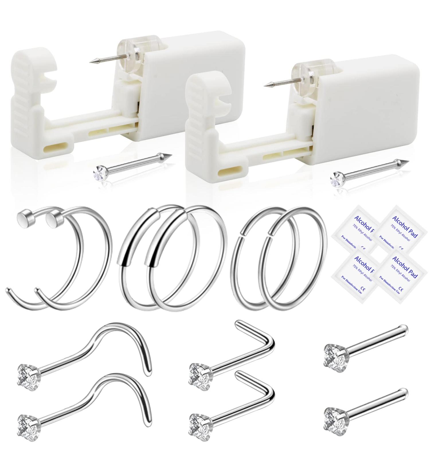 Rayyl Nose Piercing Kit - 2 Disposable Guns with Built-In Nose Stud, 12 Nose Rings - 18 Piece Set - Buy Online on GoSupps.com