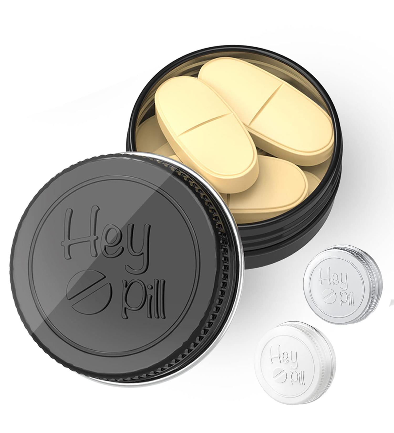 Extra Small Pill Box for Purse - 3 Pack ADHYRO Aluminum Mini Pill Organizer - Portable Lightproof Case for Vitamins Fish Oils & Supplements (Black Silver White - Buy Online on GoSupps.com