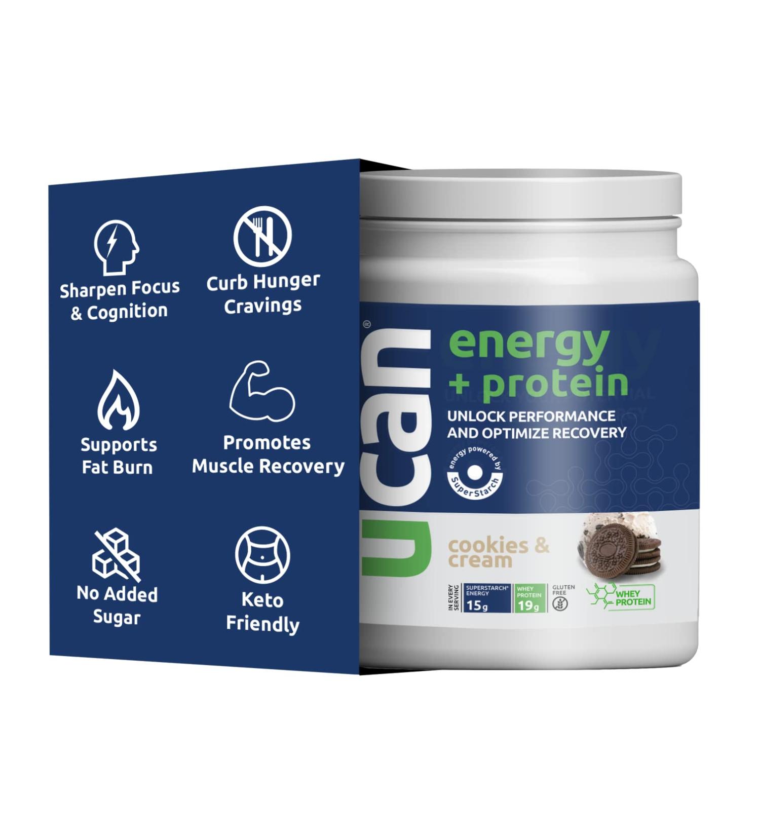 UCAN Energy + Whey Protein Powder - Cookies & Cream - 19g Whey Protein - Energy Boost - Keto Friendly - Gluten-Free - 12 Servings - Buy Online on GoSupps.com