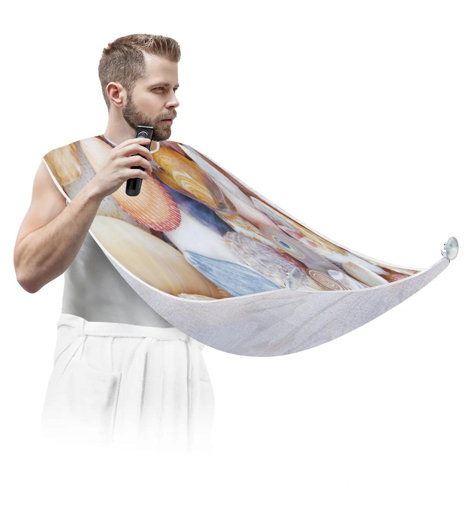 Beard Bib Apron for Men - Non-Stick Waterproof Hair Catcher & Grooming Cloth | Seashell Pattern - Buy Online on GoSupps.com