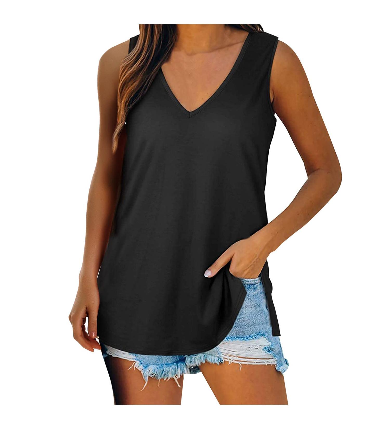 Women's Crewneck Sleeveless Tank Top | Casual Loose Fit Printed Shirt | Black XX-Large - Buy Online on GoSupps.com