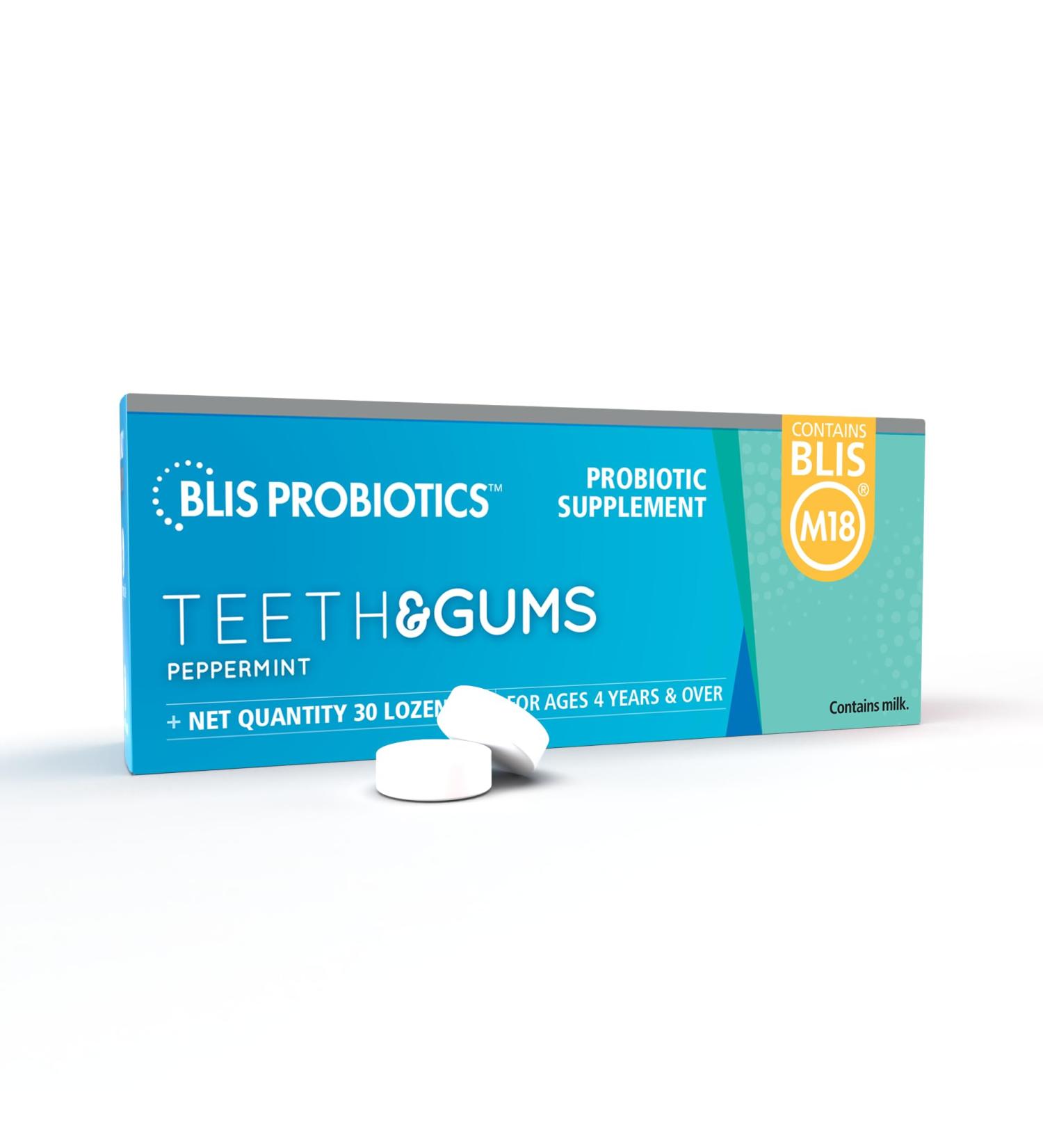 BLIS Teeth & Gums Oral Probiotics Lozenges for Mouth - Most Potent M18 Formula Available 2.5 Billion CFU - Mouth Probiotic for Tooth and Gum Health Adults and Kids - 30 Day Supply - Buy Online on GoSupps.com