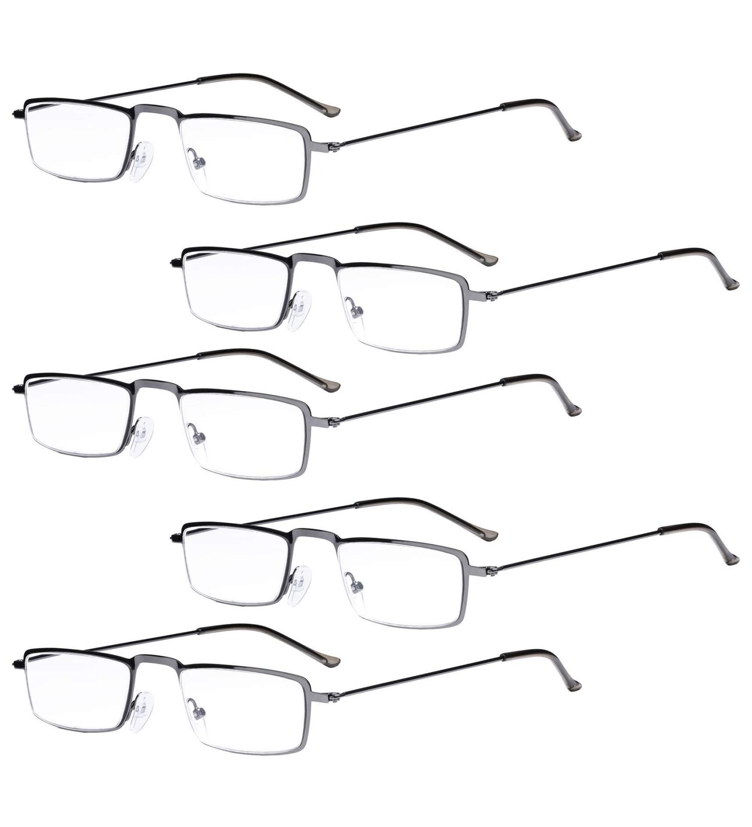Eyekepper 5-Pack Gunmetal Half-Eye Reading Glasses - Thin Metal Frame 2.25x Magnification - International Shipping Available - Buy Online on GoSupps.com