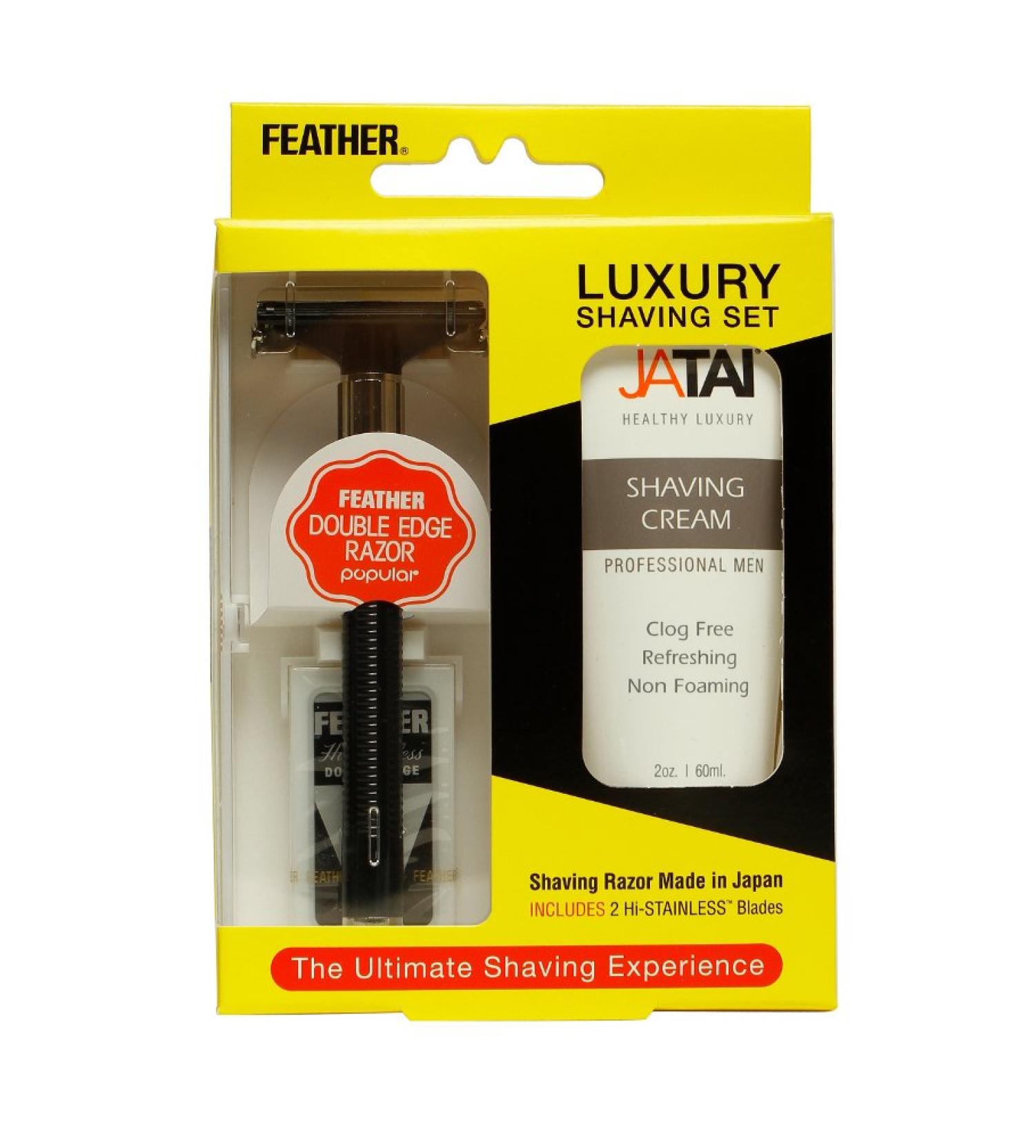 FEATHER Luxury Shaving Set | Double Edge Safety Razor & JATAI Shaving Cream - Premium Shaving Experience - Buy Online on GoSupps.com