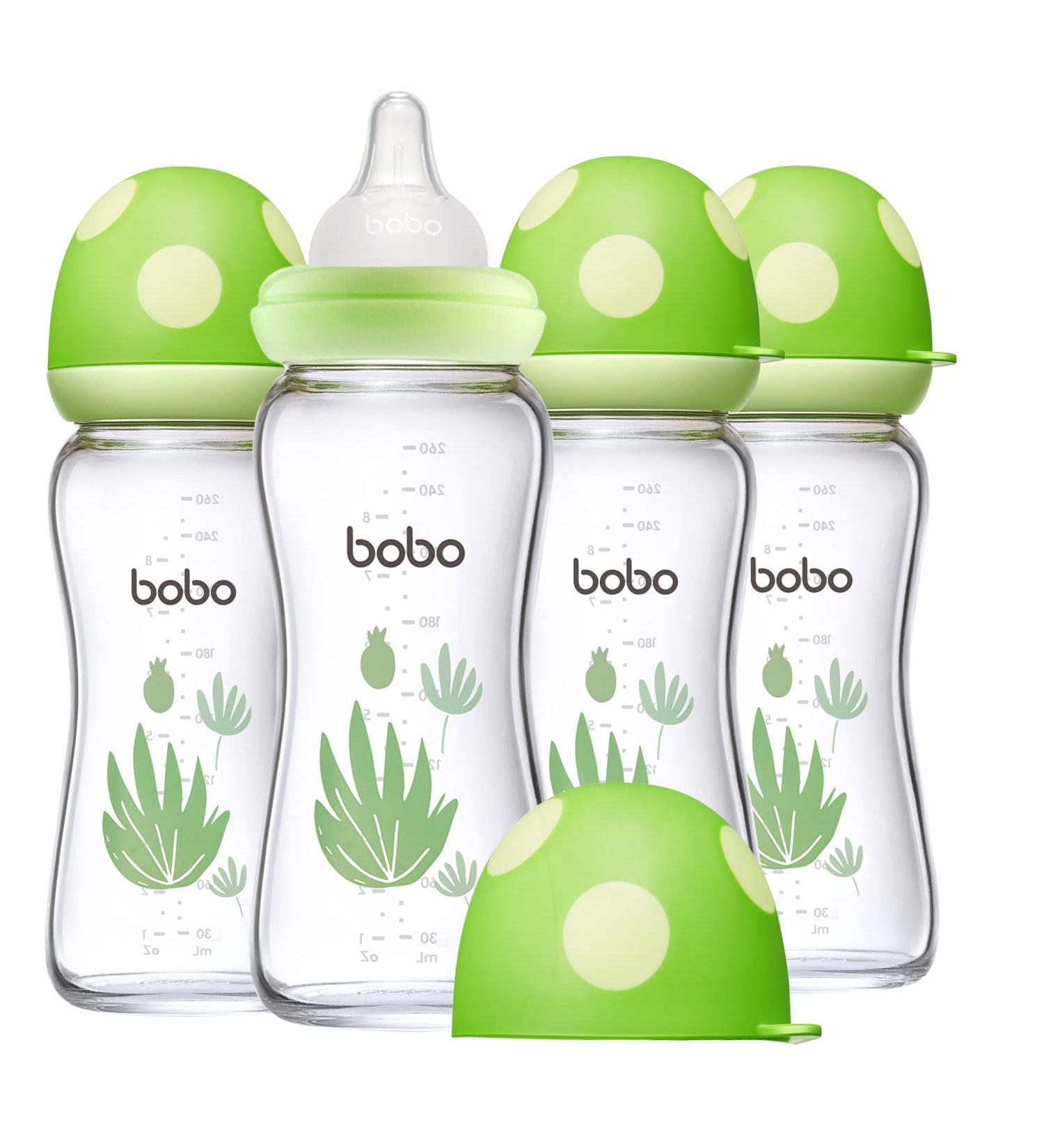YOHKOH Natural Glass Baby Bottle Gift Set, Anti-Colic, Wide Neck, 8.8oz (Pack of 4) Green - Buy Online on GoSupps.com