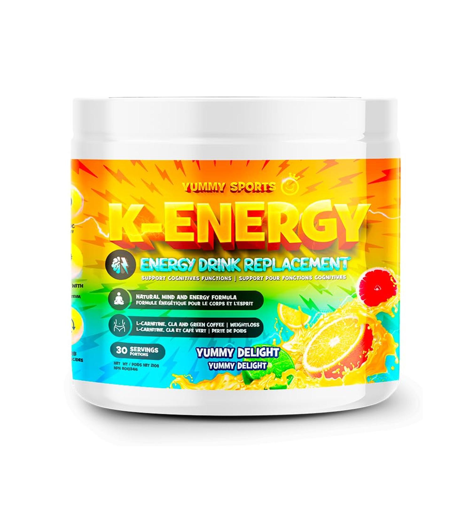 Yummy Sports K-Energy Drink Supplement Boost Energy Enhance Focus Physical Performance Powered by BHB MCT Caffeine Keto-Friendly Energy Drink - 30 Servings - 210g - Yummy Delight