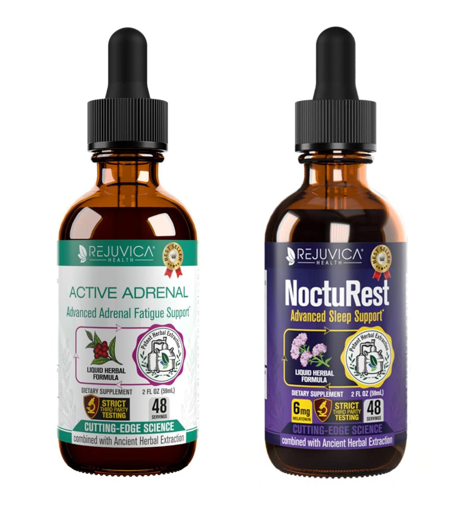 Active Adrenal + NoctuRest - Supports Adrenal Health + Sleep- Liquid Delivery for Better Absorption - Rhodiola Hops Holy Basil Melatonin Ashwagandha & More! - Buy Online on GoSupps.com