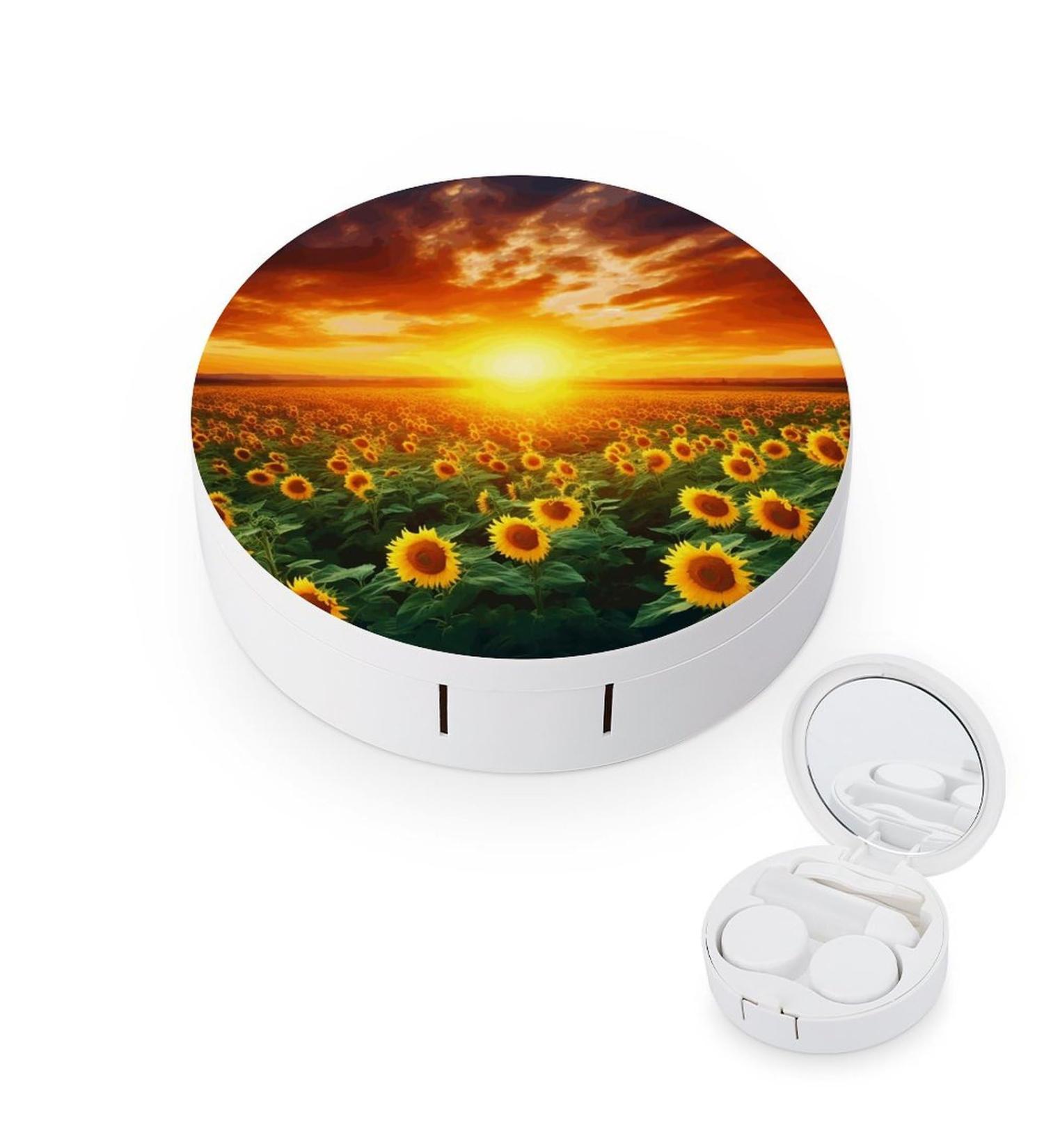 Sunflower Field & Sunset Print Contact Lens Case - Travel-Friendly Lens Care Box - Buy Online on GoSupps.com