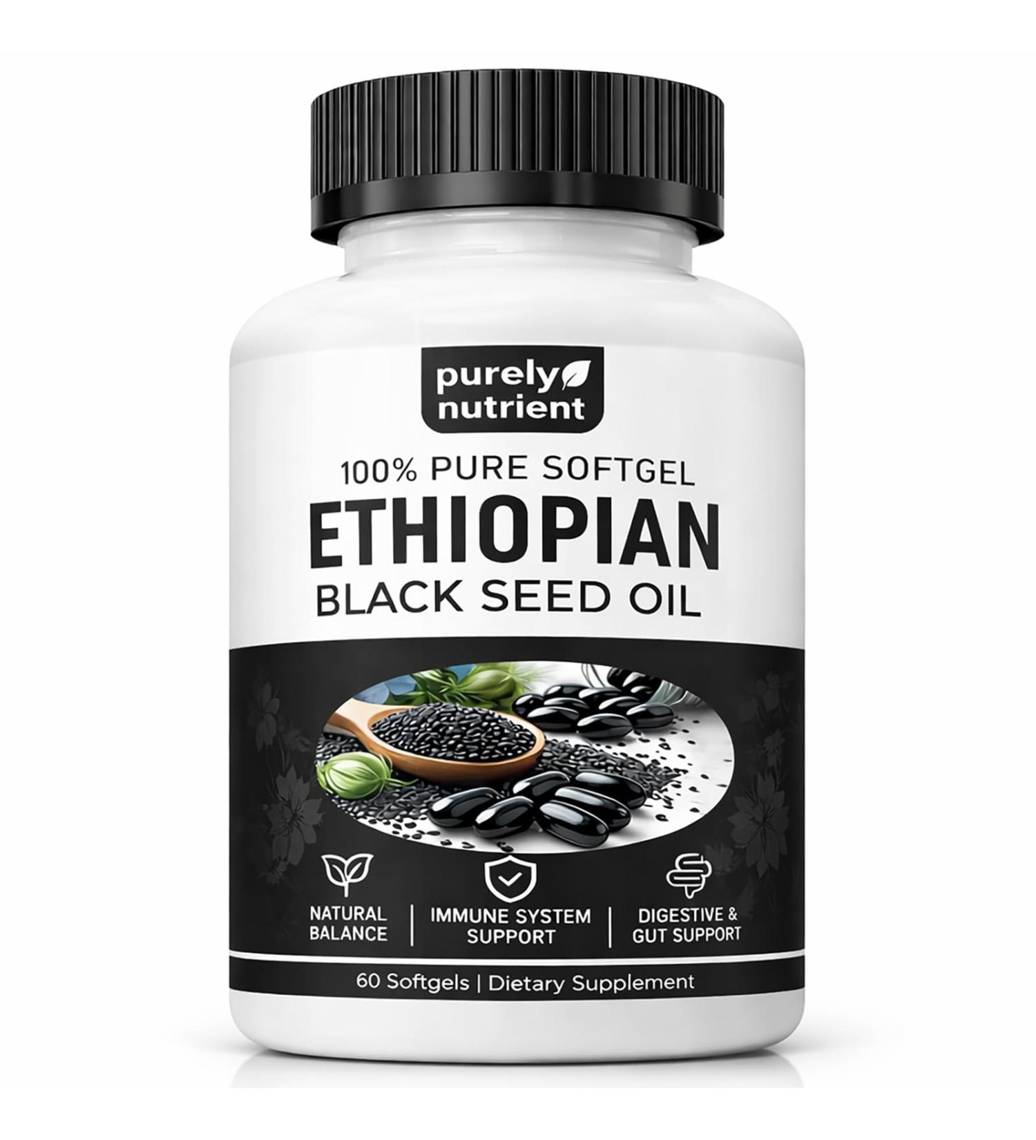 PURELYNUTRIENT Ethiopian Black Seed Oil Capsules 4.64% Thymoquinone Purely Nutrient Organic Cold Pressed Black Cumin Seed Oil Softgels Non-GMO Gluten-Free 60 Softgels - Buy Online on GoSupps.com