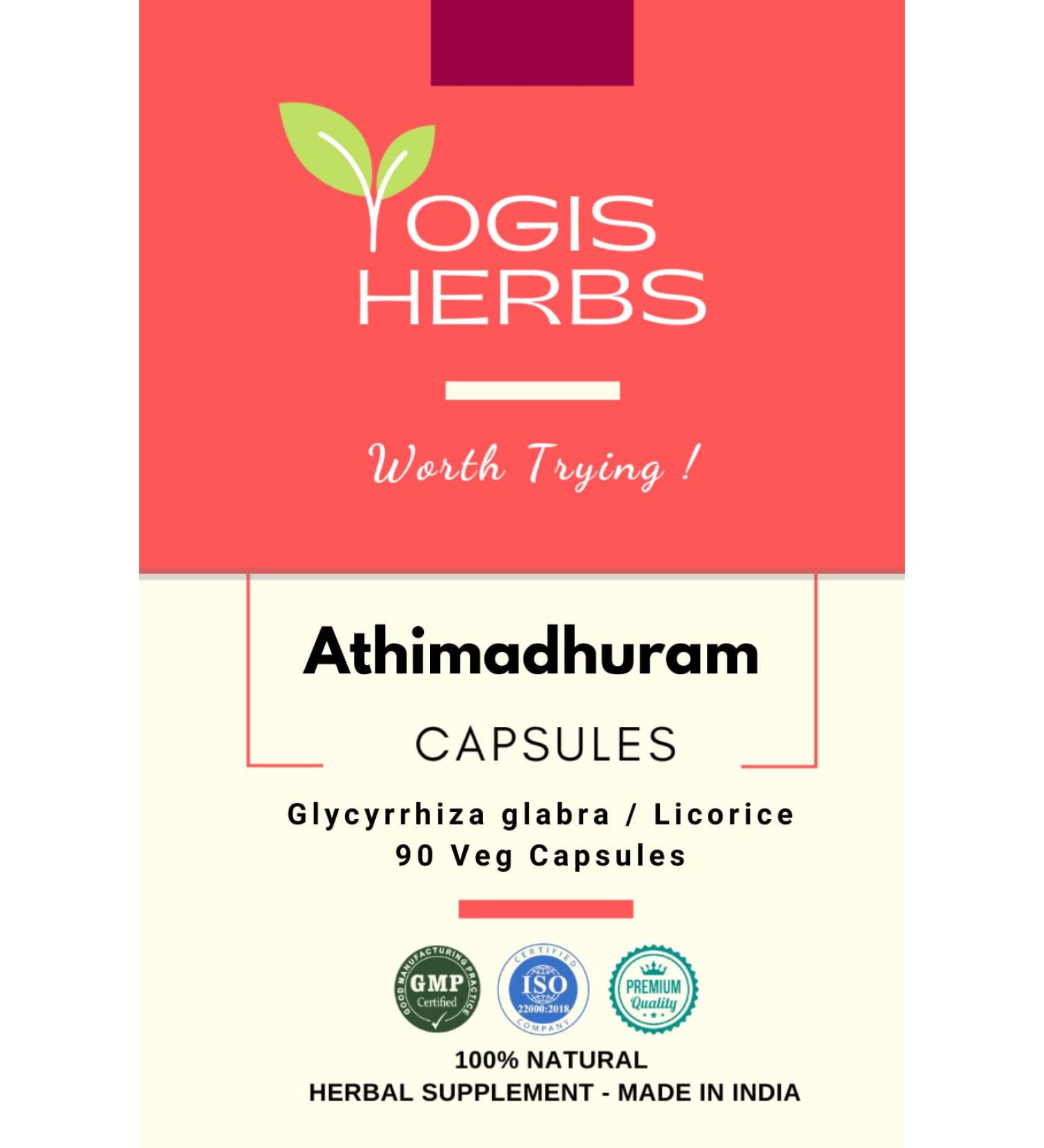 YOGIS HERBS Athimadhuram Capsules (Glycyrrhiza glabra/Mulhathi/Yashtimadhu/Licorice Root) 90 Veg Capsules