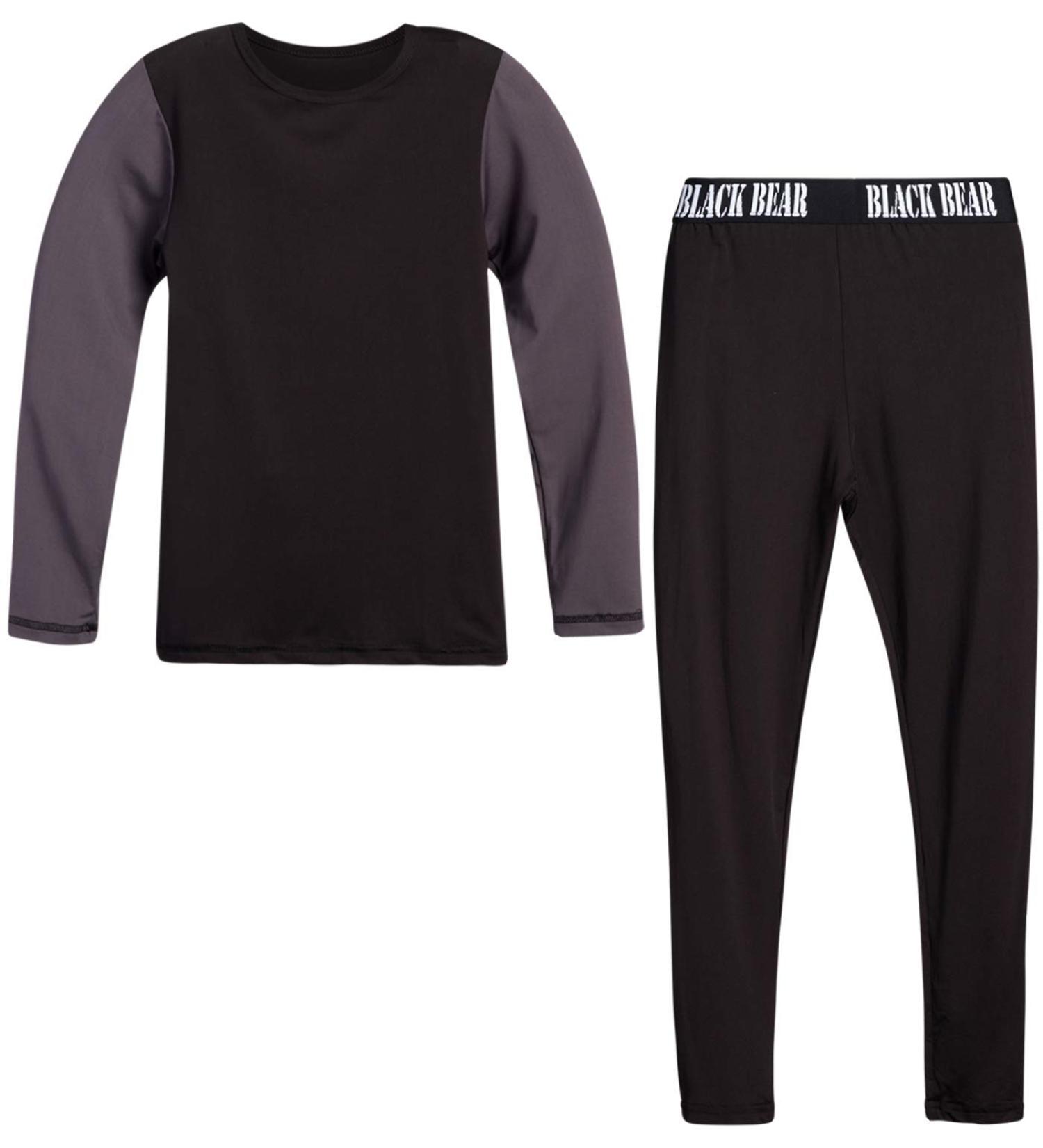 Black Bear Boys' Thermal Underwear Set - 2-Piece Base Layer Long Sleeve T-Shirt and Long Johns (Heather Grey/Black, Size 12-14) - Buy Online on GoSupps.com