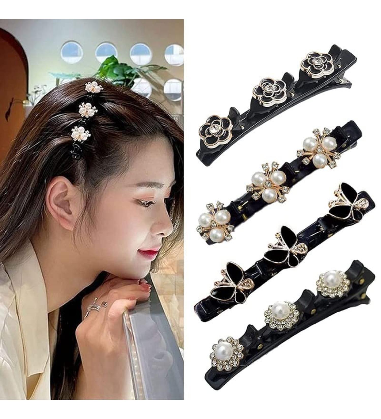 4PCS Crystal Stone Braided Hair Clips - Sparkling Duckbill Clip for Women/Girls with 3 Small Clips | Four-Leaf Clover Hairpin | B-Mixed - Buy Online on GoSupps.com