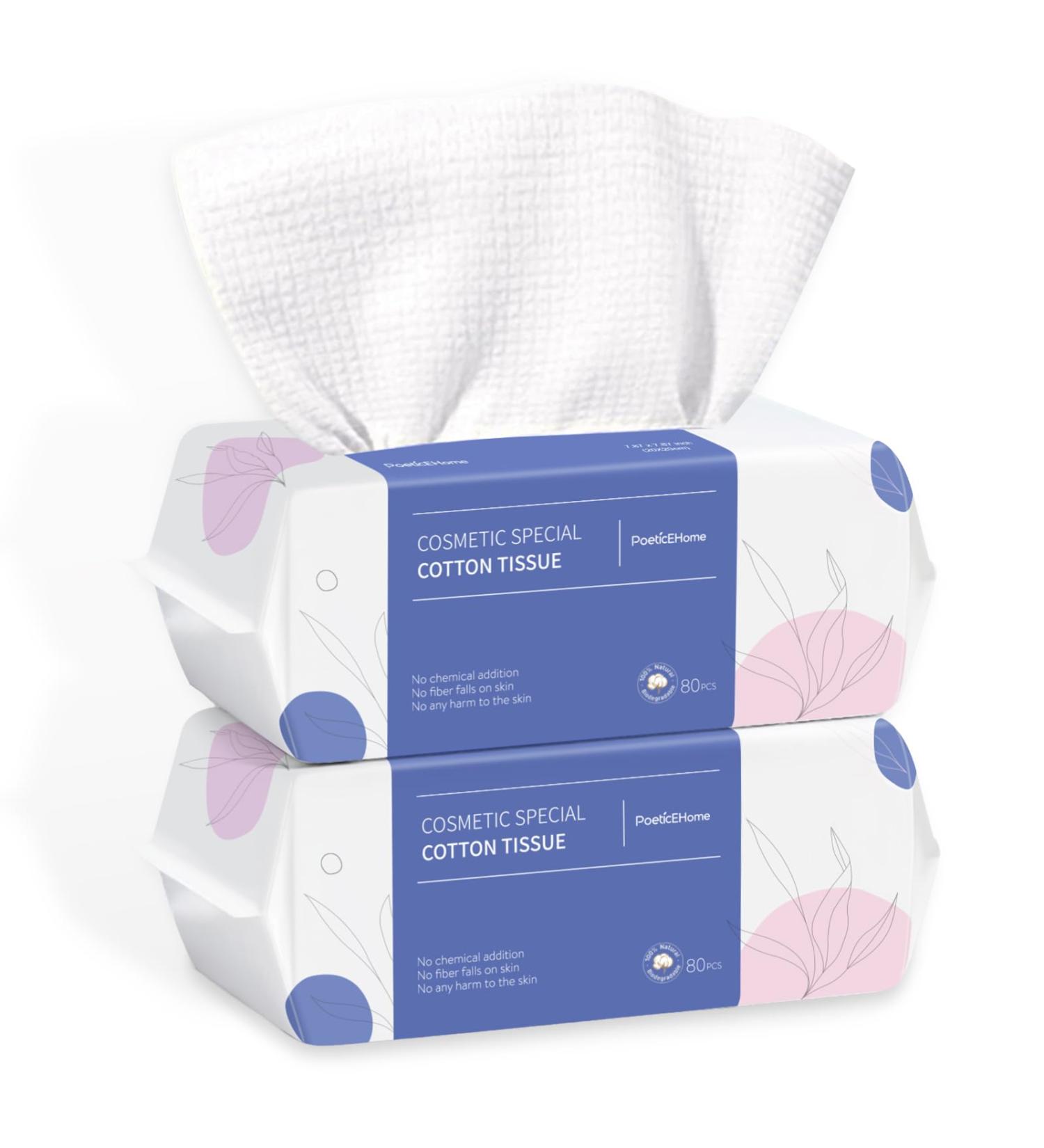 PoeticEHome Disposable Face Towel - Extra Thick Cotton Tissue Facial Cleansing Dry Wipes - Biodegradable Makeup Removing & Surface Cleaning Cloths 2-Pack Unscented 80 count (Pack of 2) - Buy Online on GoSupps.com