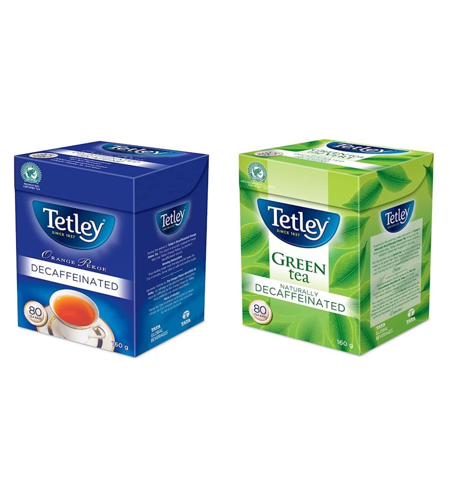 Tetley's Rich Full - Flavoured Decaffeinated 100% Rainforest Alliance & Naturally Decaffeinated Green Tea - 80 Tea Bags 160 Grams Tea 80 teabags+ Deca Green Tea - Buy Online on GoSupps.com