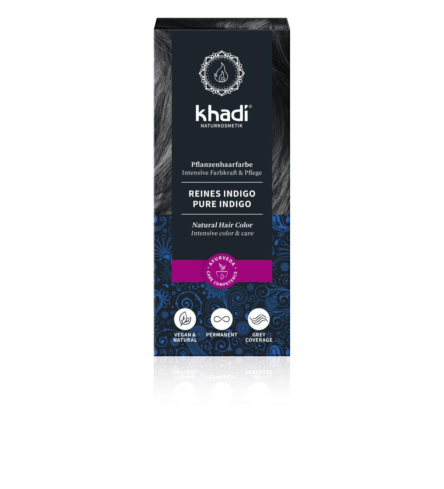 Khadi Pure Indigo Plant Hair Color | Natural Vegan Deep Black to Shimmering Blue-Black | 100% Vegetable Certified Cosmetics | 100g - Buy Online on GoSupps.com