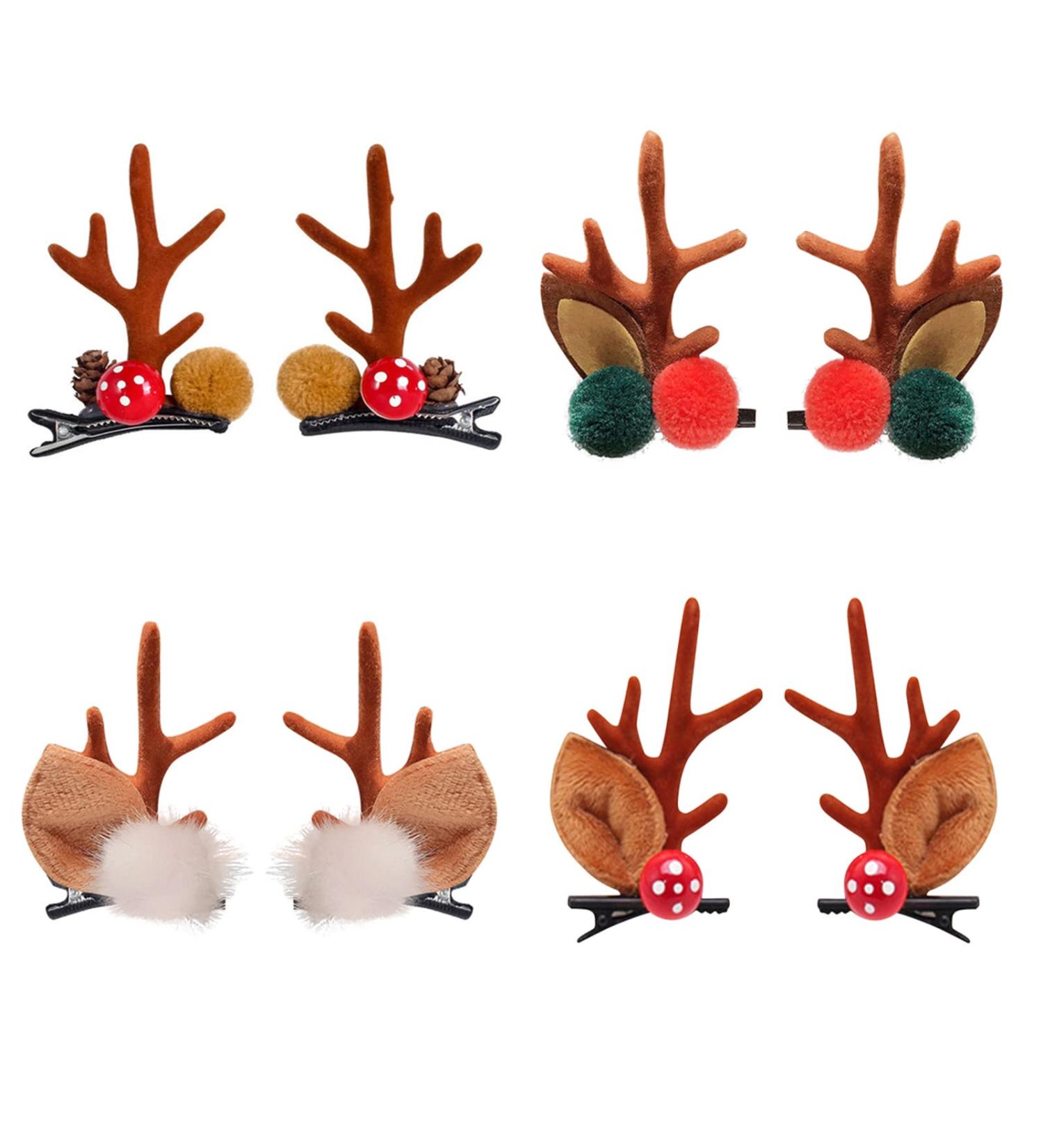 Golden Apple 4 Pairs Girls Novelty Antler Hair Clip Women Hair Barrettes Cute Deer Horn and Ears Christmas Hair Pins Xmas Party Supplies (Brown) - Buy Online on GoSupps.com