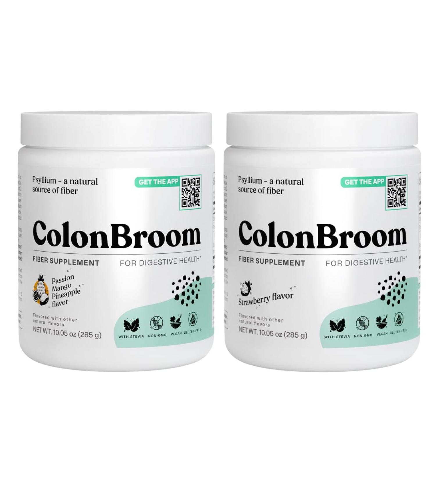 ColonBroom Psyllium Husk Powder - Colon Cleanse for Bloating Relief & Gut Health - Fiber Powder Drink - Easy to Mix - Vegan, Gluten Free, Non-GMO - Strawberry & Tropical Fruits (2 Pack) Strawberry & Passion Mango Pineapple - Buy Online on GoSupps.com