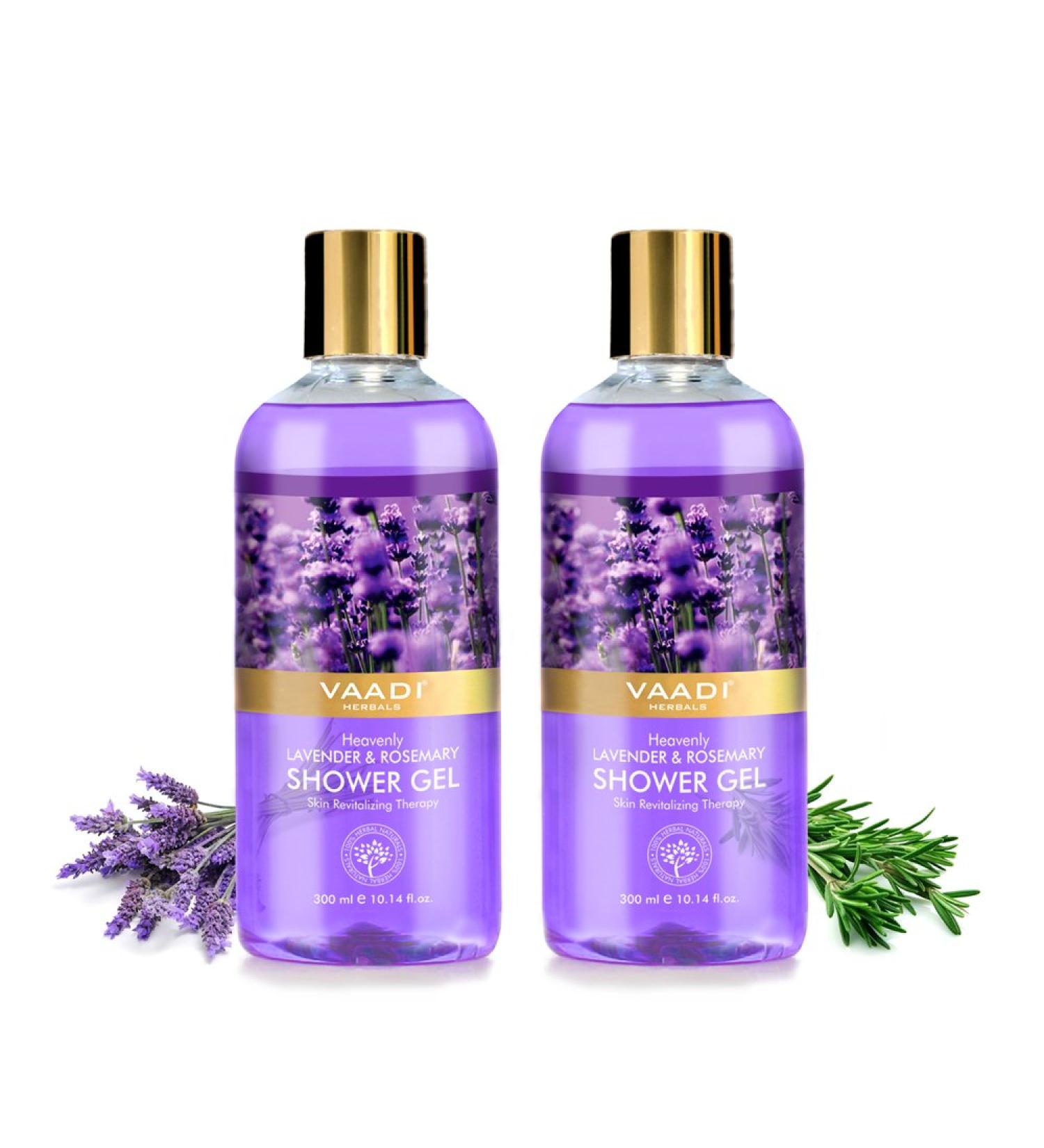 Vaadi Herbals Sulfate-Free Shower Gel - Herbal Body Wash for Men & Women - 300ml Lavender & Rosemary (2 Bottles) - International Shipping - Buy Online on GoSupps.com