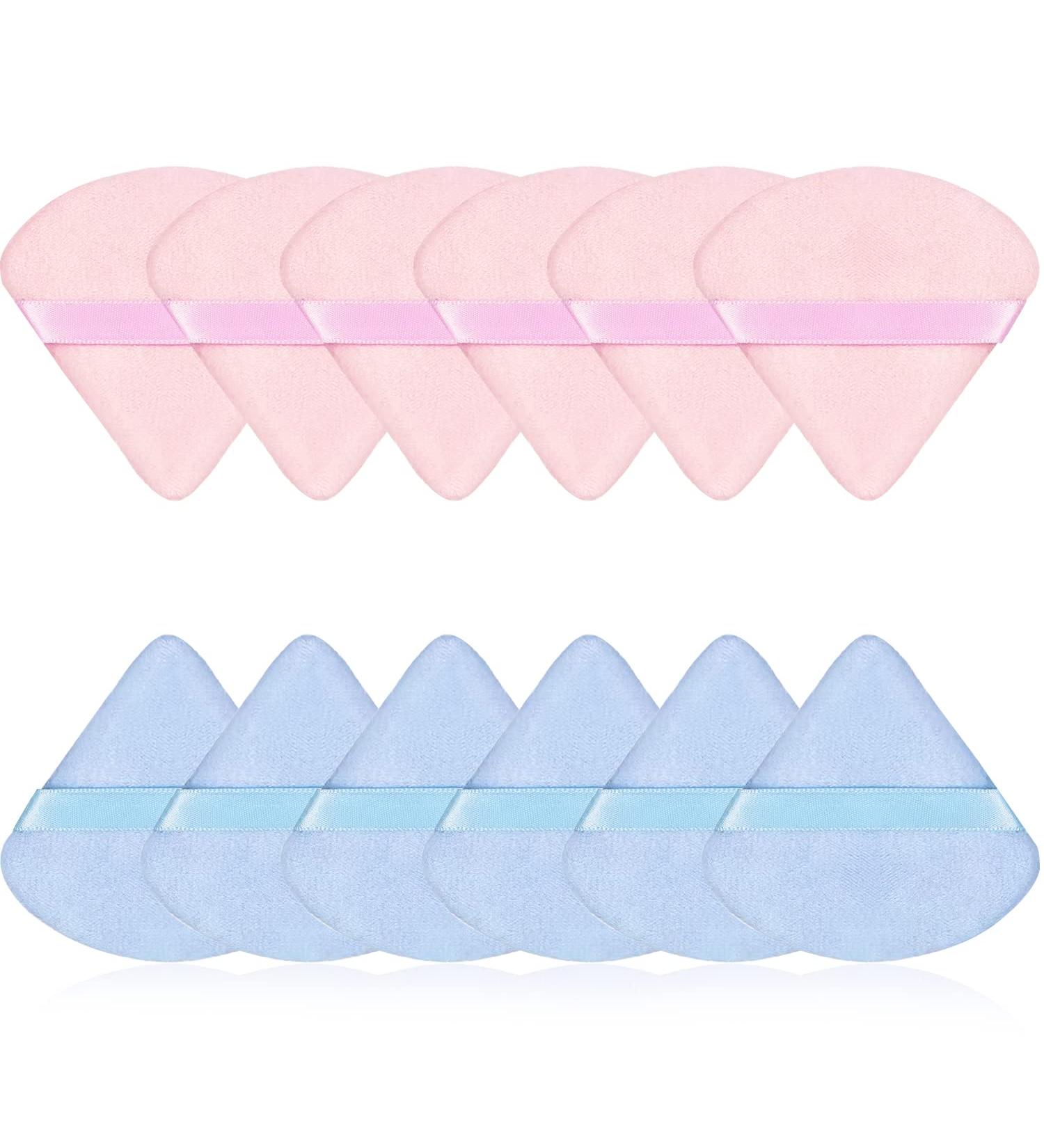 12-Piece Reusable Triangle Velor Puff Set for Loose Powder - Soft Makeup Application in Pink & Blue | Ideal for Foundation & Daily Use - Buy Online on GoSupps.com