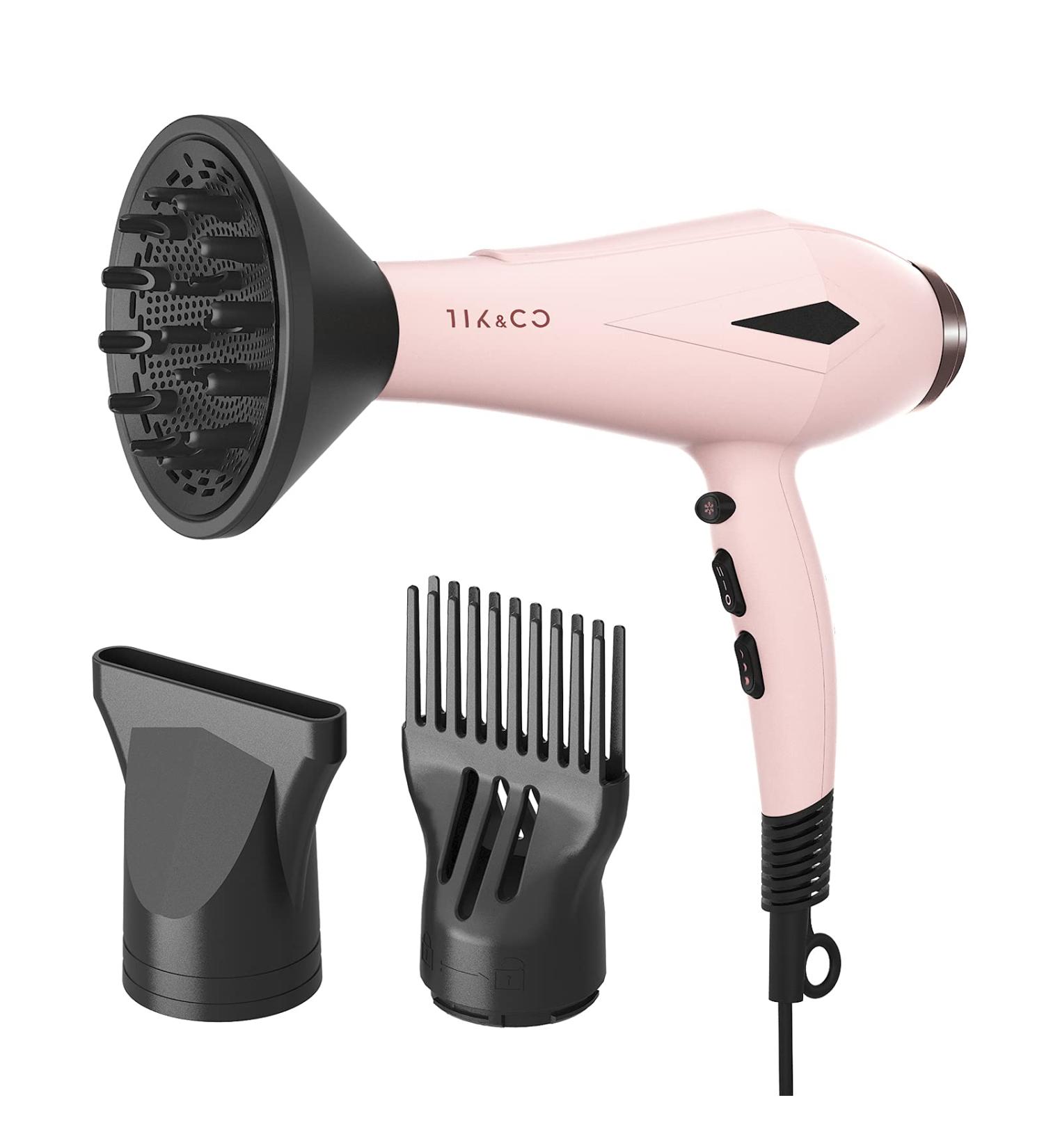 Hair Dryer with Diffuser & Brush Comb Attachments - Professional AC Motor for Curly & Thick Hair | Best Pink Blow Dryer for Salon Use - Buy Online on GoSupps.com