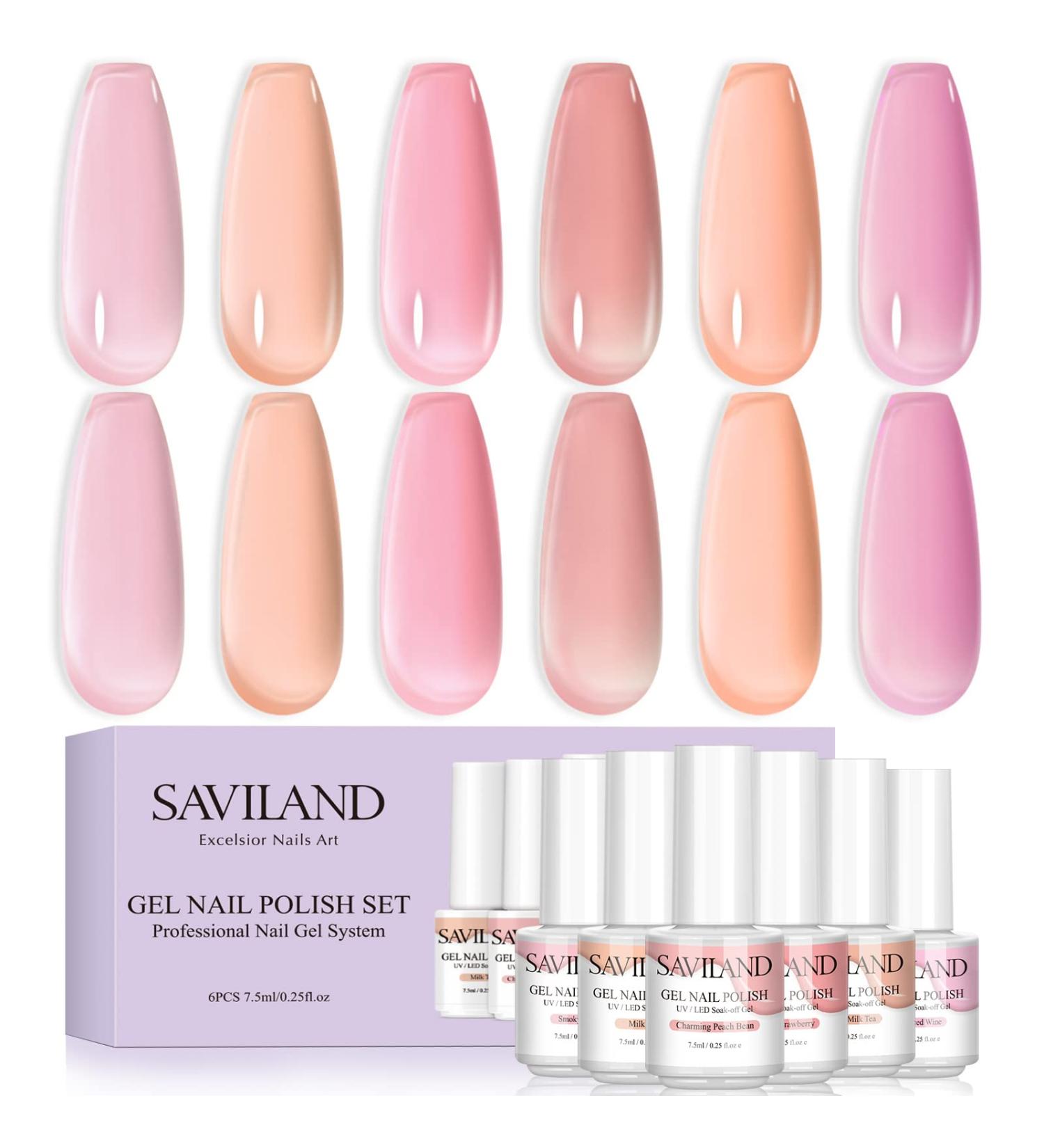 Saviland Jelly Gel Nail Polish Kit - Sheer Milky Pink Nude Colors - UV LED Gel Varnish Set for DIY Nail Art - 6Pcs 7.5ML Gift Set - Buy Online on GoSupps.com