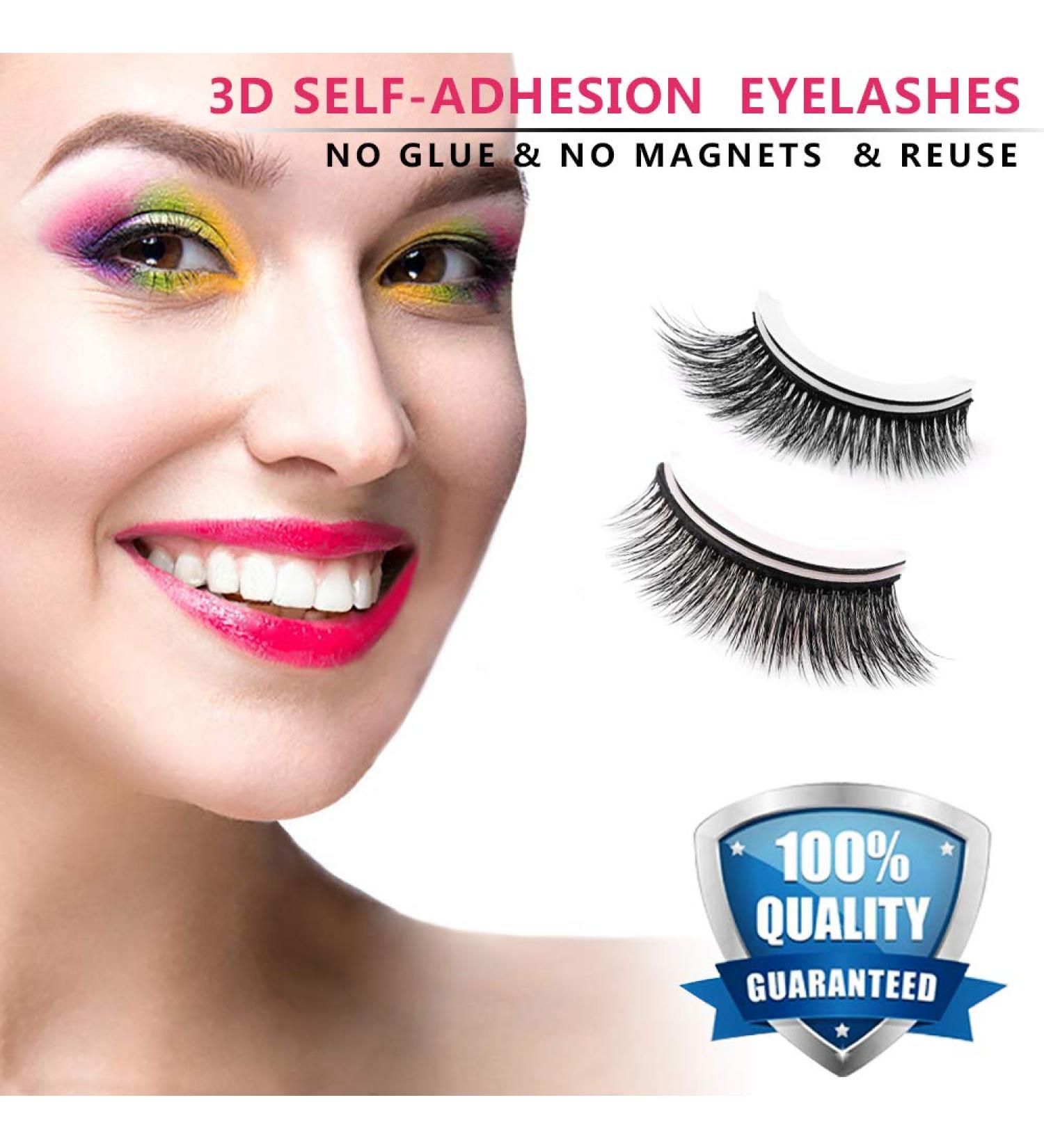 Self Adhesive Fake Eyelashes Natural Look 3D False Eyelashes No Glue Easy False Lashes Thick Eyelashes With Glue Set Resuable Lashes Extension - Buy Online on GoSupps.com