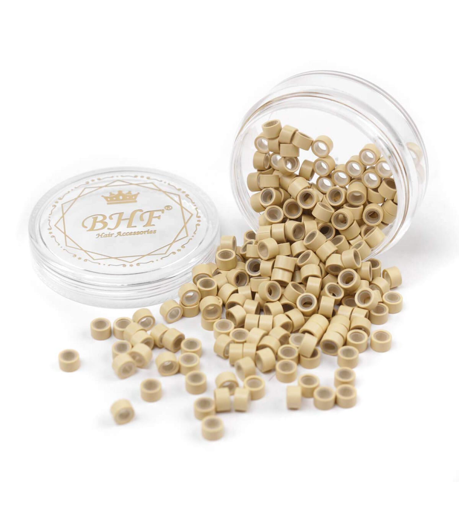 200 Blonde Silicone Aluminium Micro Nano Rings for I Tip/Nano Hair Extensions - 5.0x3.0x3.0 mm - Lined Beads - Hair Extension Tool Beads - Buy Online on GoSupps.com